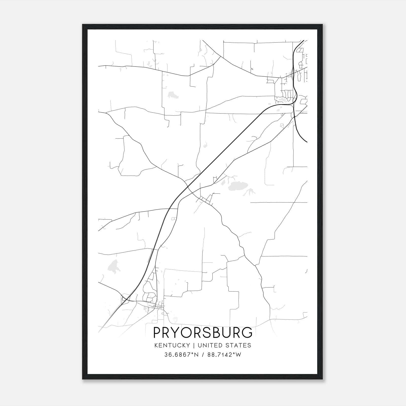 Pryorsburg Kentucky Map Poster, Modern Home Decor Wall Art Print Pryorsburg Kentucky Map Poster, Modern Home Decor Wall Art Print