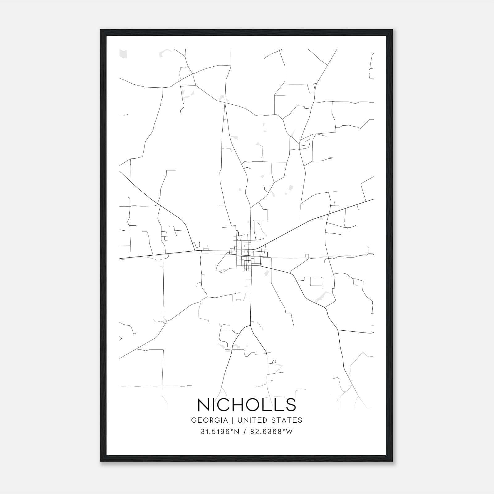 Nicholls Georgia Map Poster, Modern Home Decor Wall Art Print Nicholls Georgia Map Poster, Modern Home Decor Wall Art Print