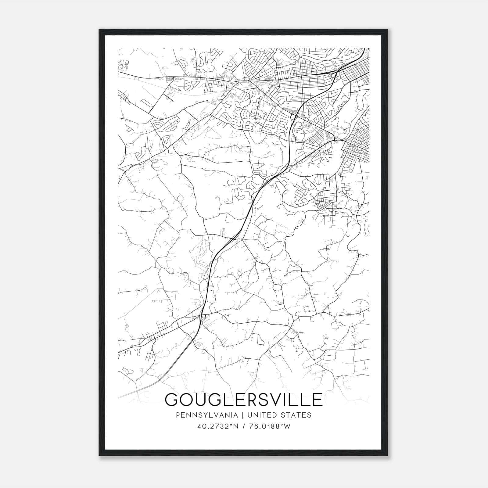 Gouglersville Pennsylvania Map Poster, Modern Home Decor Wall Art Print Gouglersville Pennsylvania Map Poster, Modern Home Decor Wall Art Print