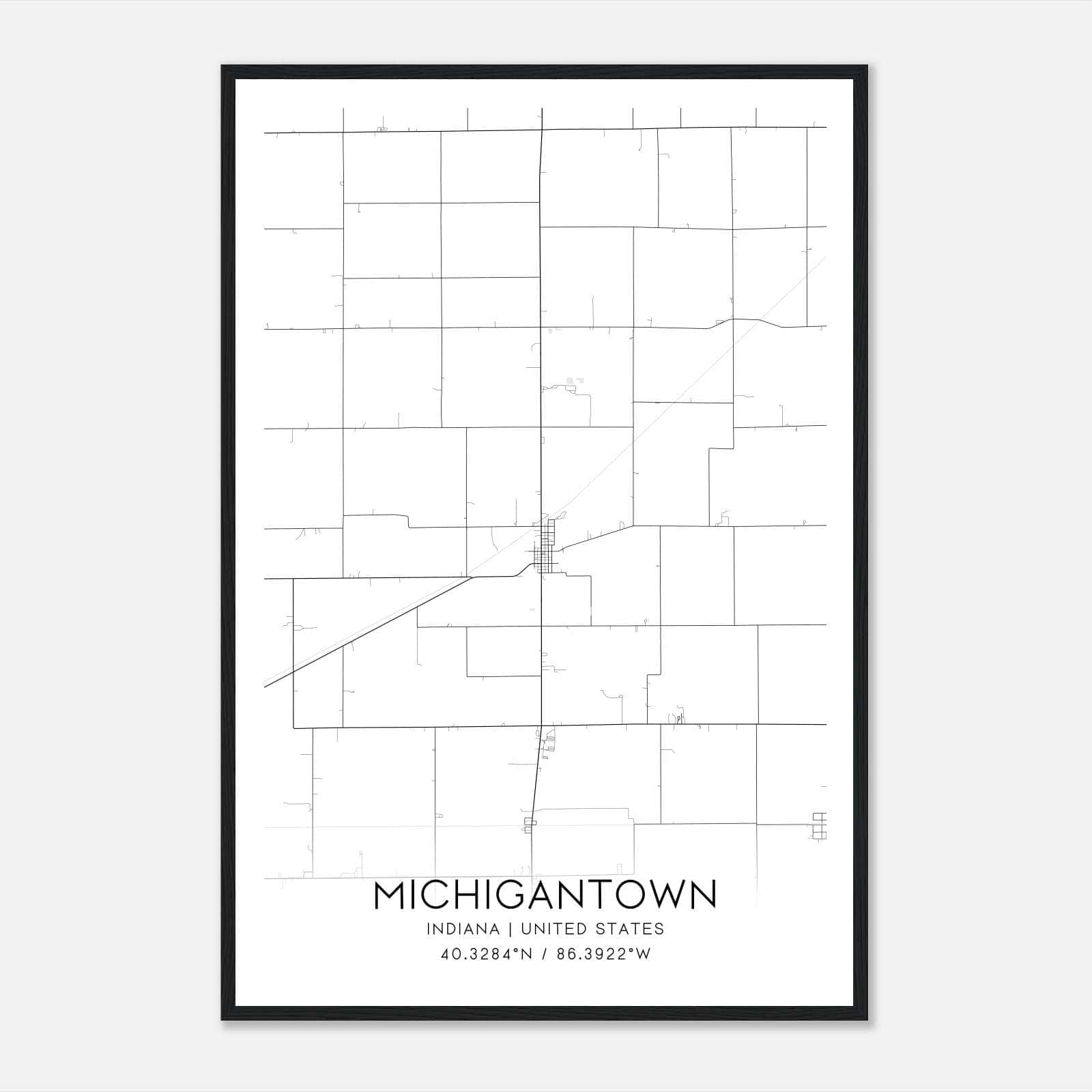 Michigantown Indiana Map Poster, Modern Home Decor Wall Art Print Michigantown Indiana Map Poster, Modern Home Decor Wall Art Print