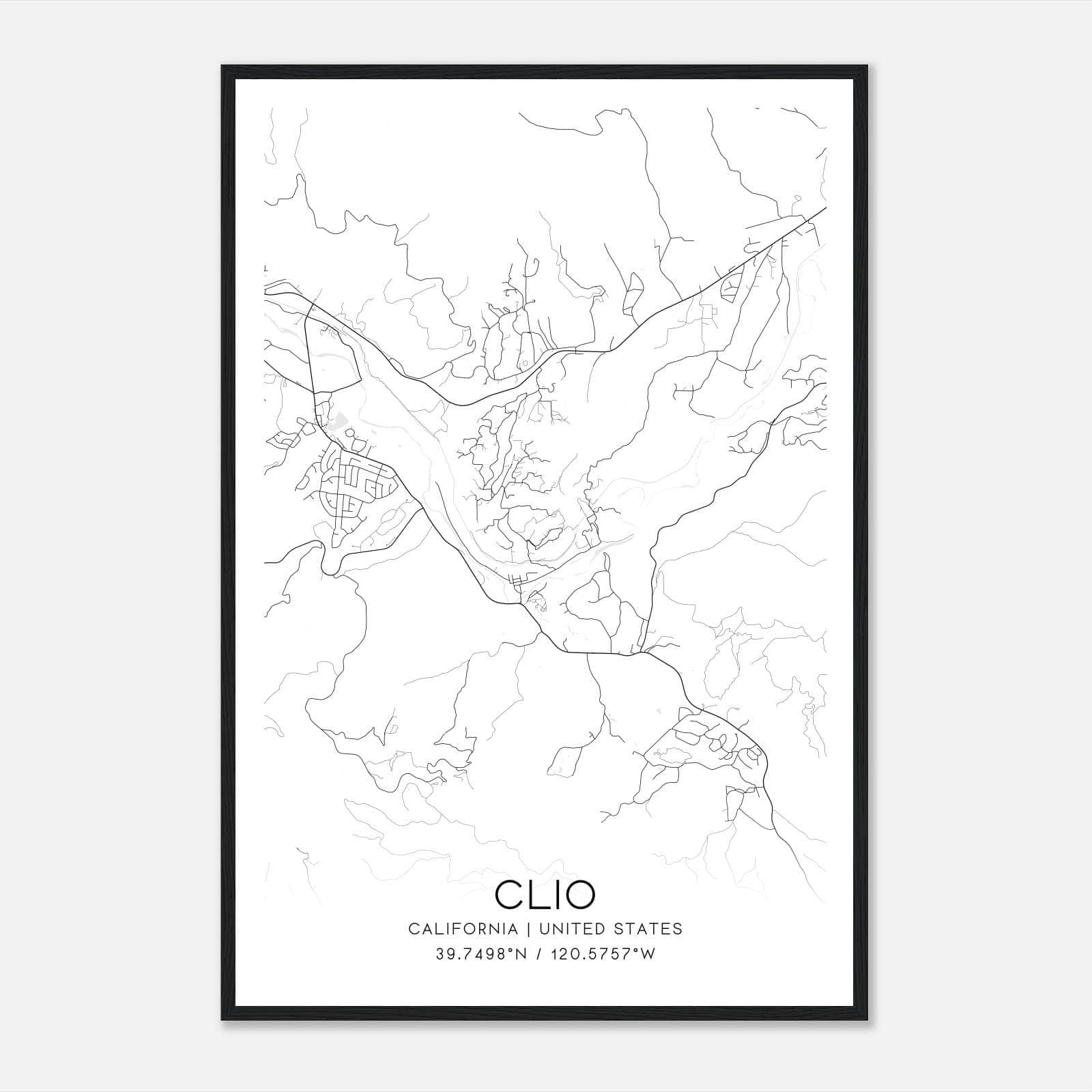 Clio California Map Poster, Modern Home Decor Wall Art Print Clio California Map Poster, Modern Home Decor Wall Art Print