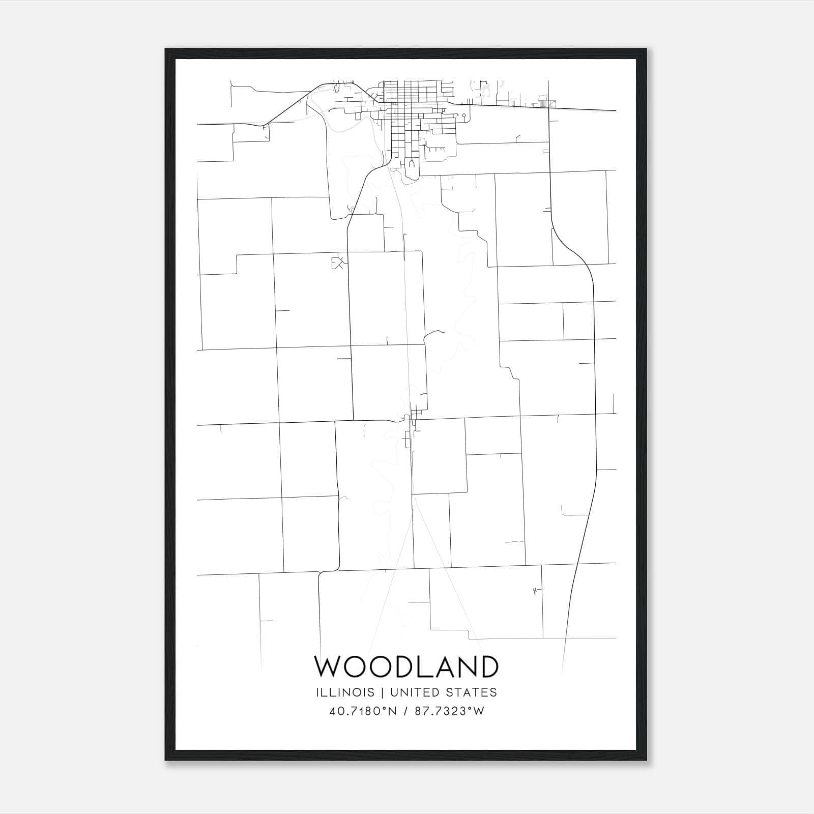 Woodland Illinois Map Poster, Modern Home Decor Wall Art Print Woodland Illinois Map Poster, Modern Home Decor Wall Art Print