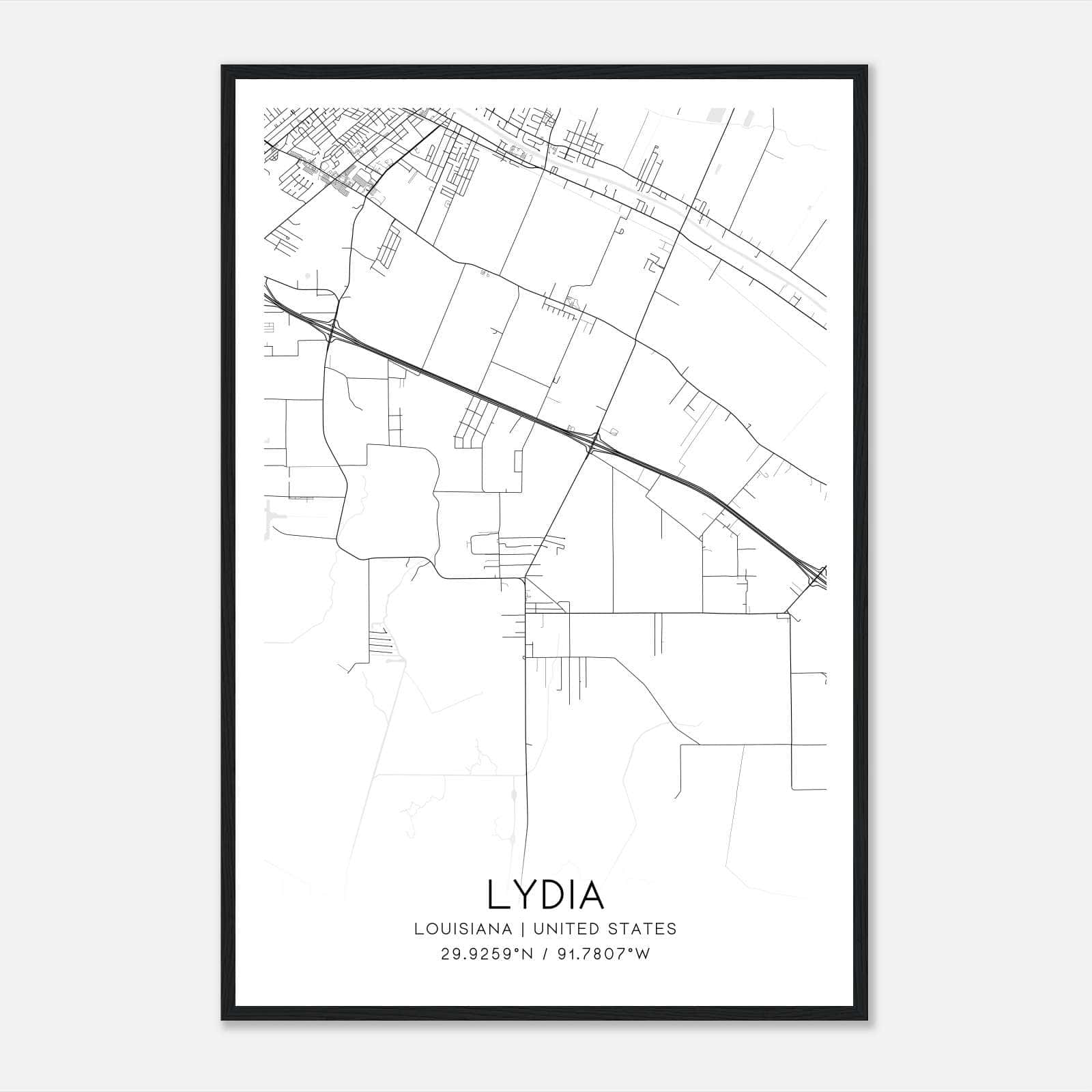 Lydia Louisiana Map Poster, Modern Home Decor Wall Art Print Lydia Louisiana Map Poster, Modern Home Decor Wall Art Print