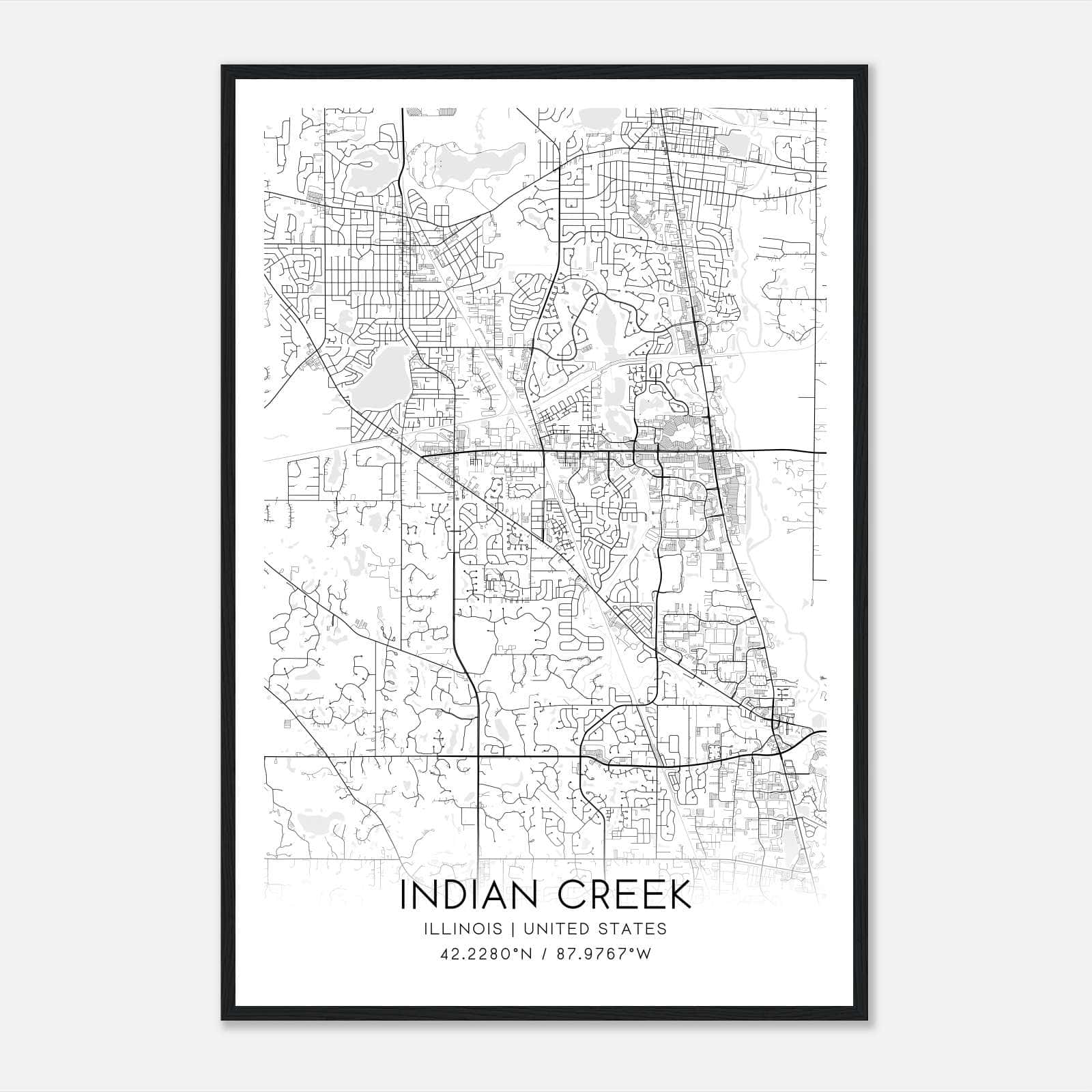 Indian Creek Illinois Map Poster, Modern Home Decor Wall Art Print Indian Creek Illinois Map Poster, Modern Home Decor Wall Art Print