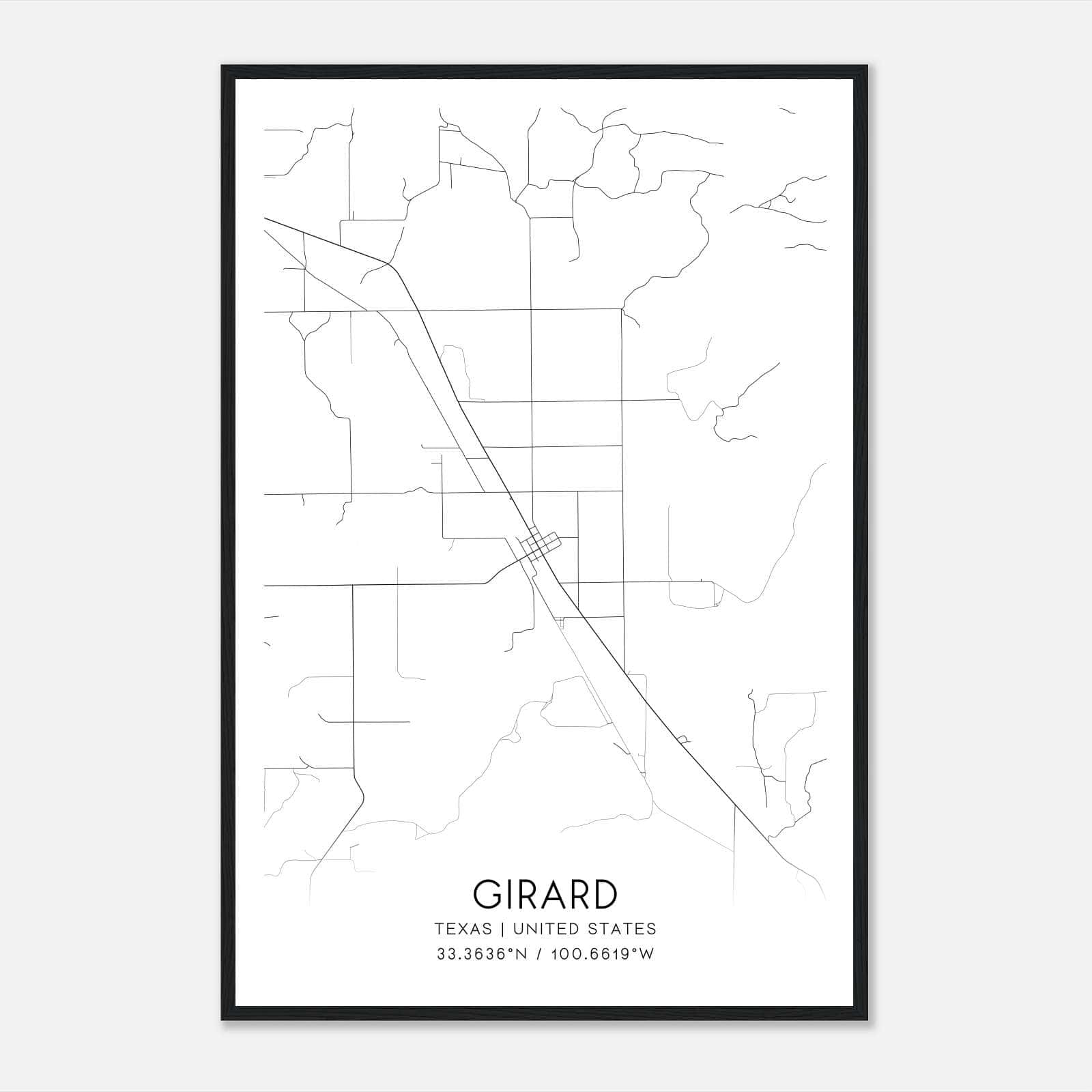 Girard Texas Map Poster, Modern Home Decor Wall Art Print Girard Texas Map Poster, Modern Home Decor Wall Art Print