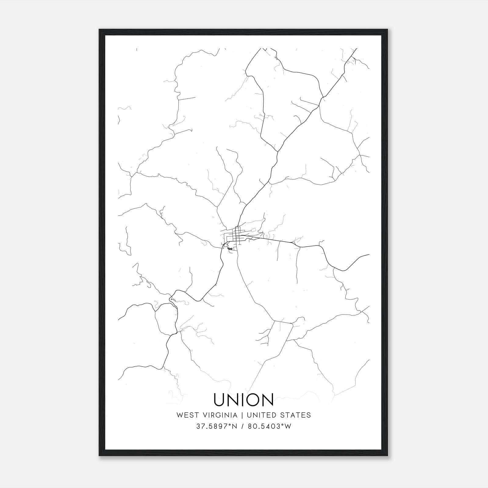 Union West Virginia Map Poster, Modern Home Decor Wall Art Print Union West Virginia Map Poster, Modern Home Decor Wall Art Print