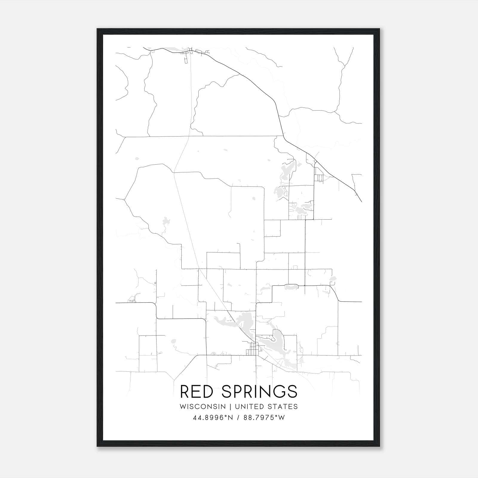Red Springs Wisconsin Map Poster, Modern Home Decor Wall Art Print Red Springs Wisconsin Map Poster, Modern Home Decor Wall Art Print