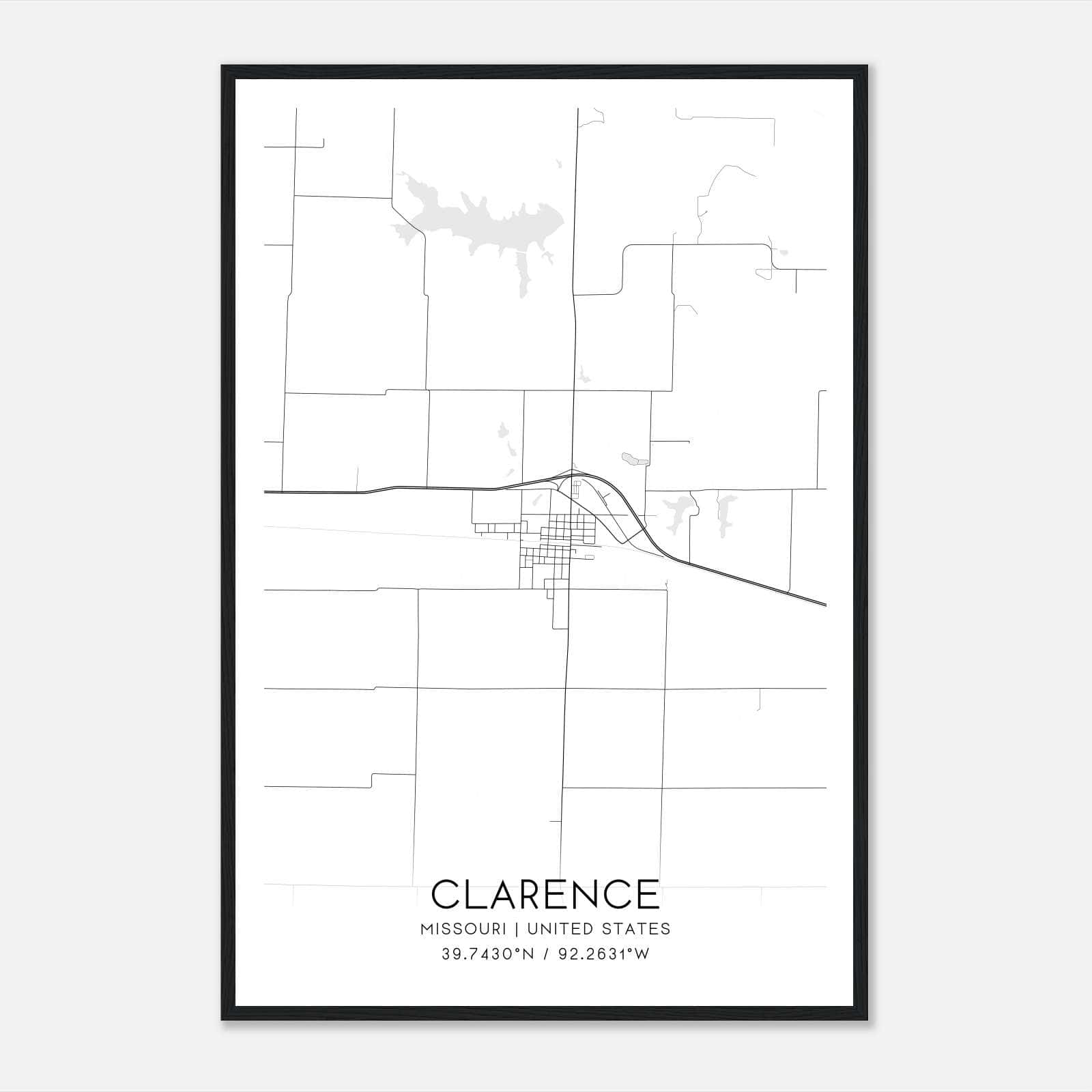 Clarence Missouri Map Poster, Modern Home Decor Wall Art Print Clarence Missouri Map Poster, Modern Home Decor Wall Art Print