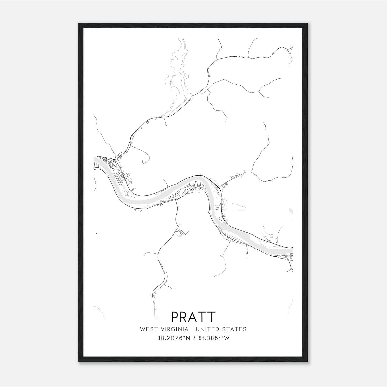 Pratt West Virginia Map Poster, Modern Home Decor Wall Art Print Pratt West Virginia Map Poster, Modern Home Decor Wall Art Print