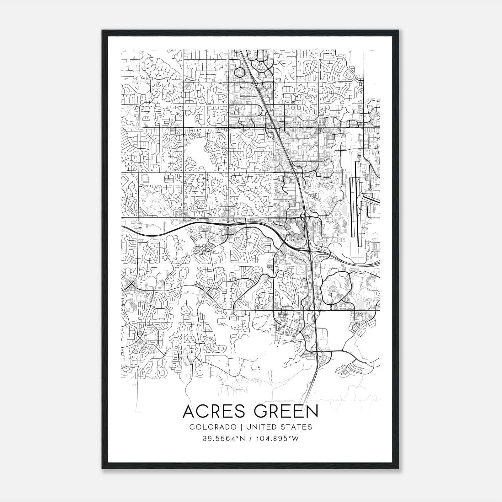 Acres Green Colorado Map Poster, Modern Home Decor Wall Art Print