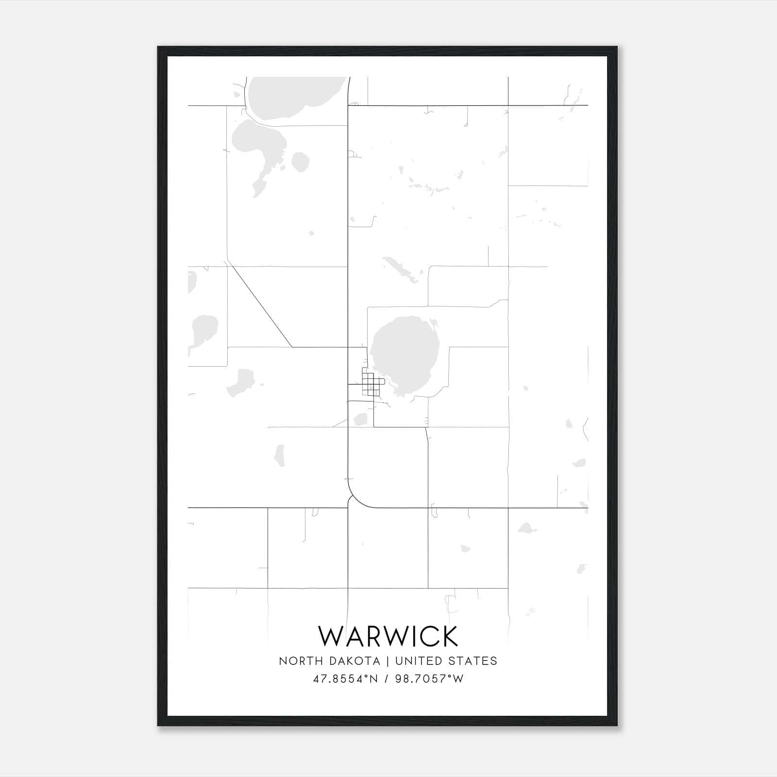 Warwick North Dakota Map Poster, Modern Home Decor Wall Art Print Warwick North Dakota Map Poster, Modern Home Decor Wall Art Print