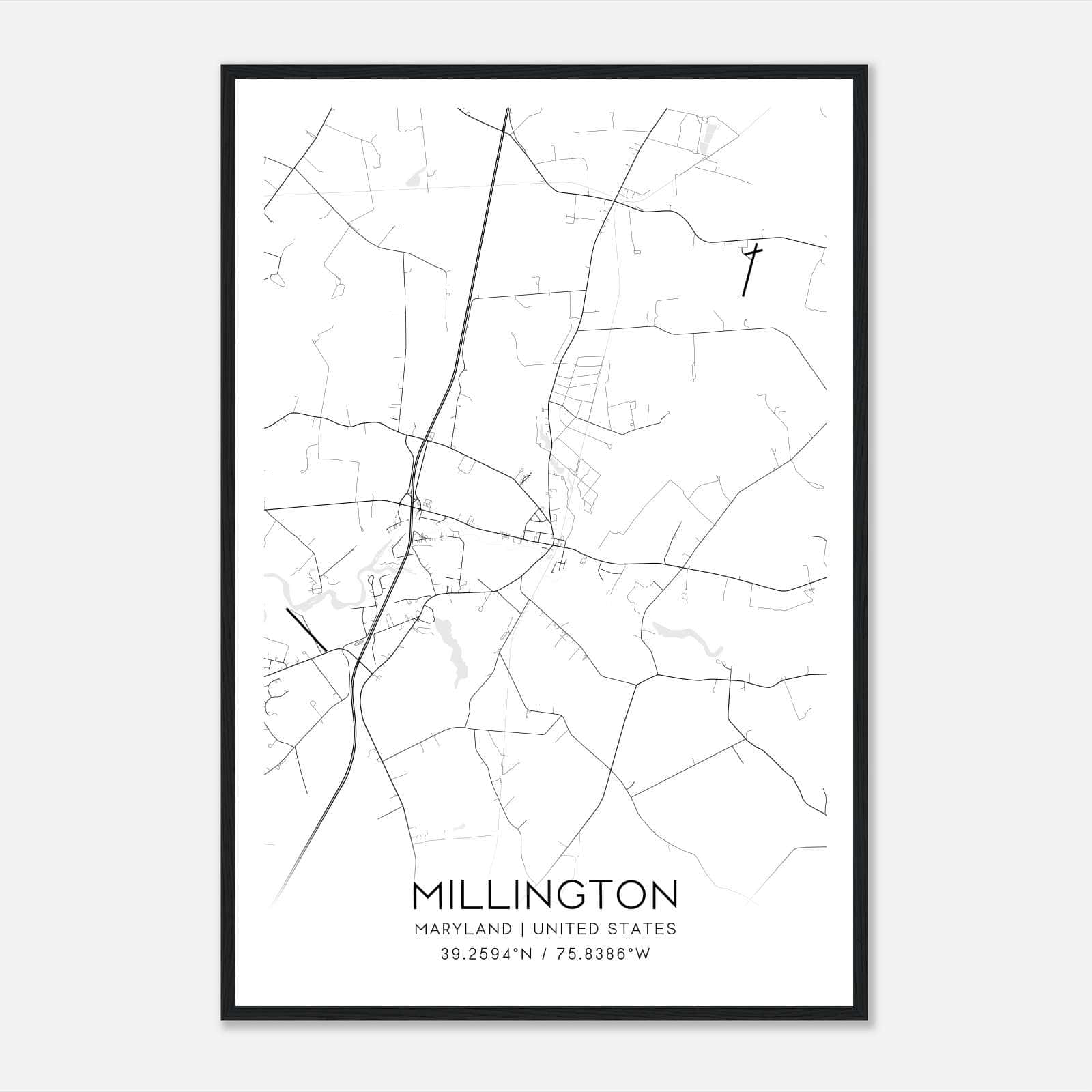 Millington Maryland Map Poster, Modern Home Decor Wall Art Print Millington Maryland Map Poster, Modern Home Decor Wall Art Print