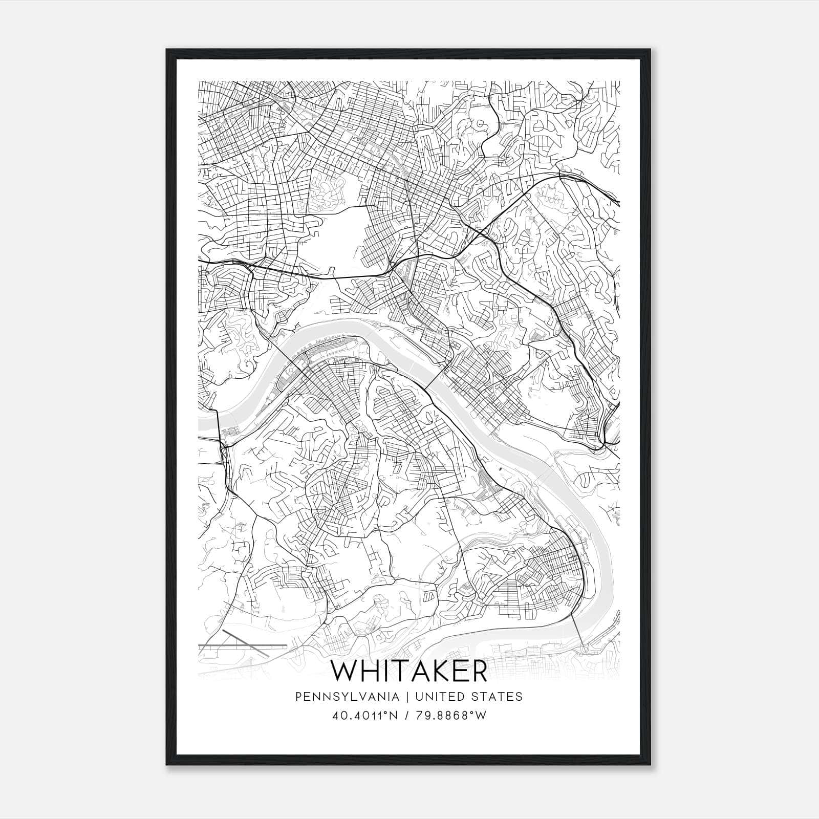 Whitaker Pennsylvania Map Poster, Modern Home Decor Wall Art Print Whitaker Pennsylvania Map Poster, Modern Home Decor Wall Art Print