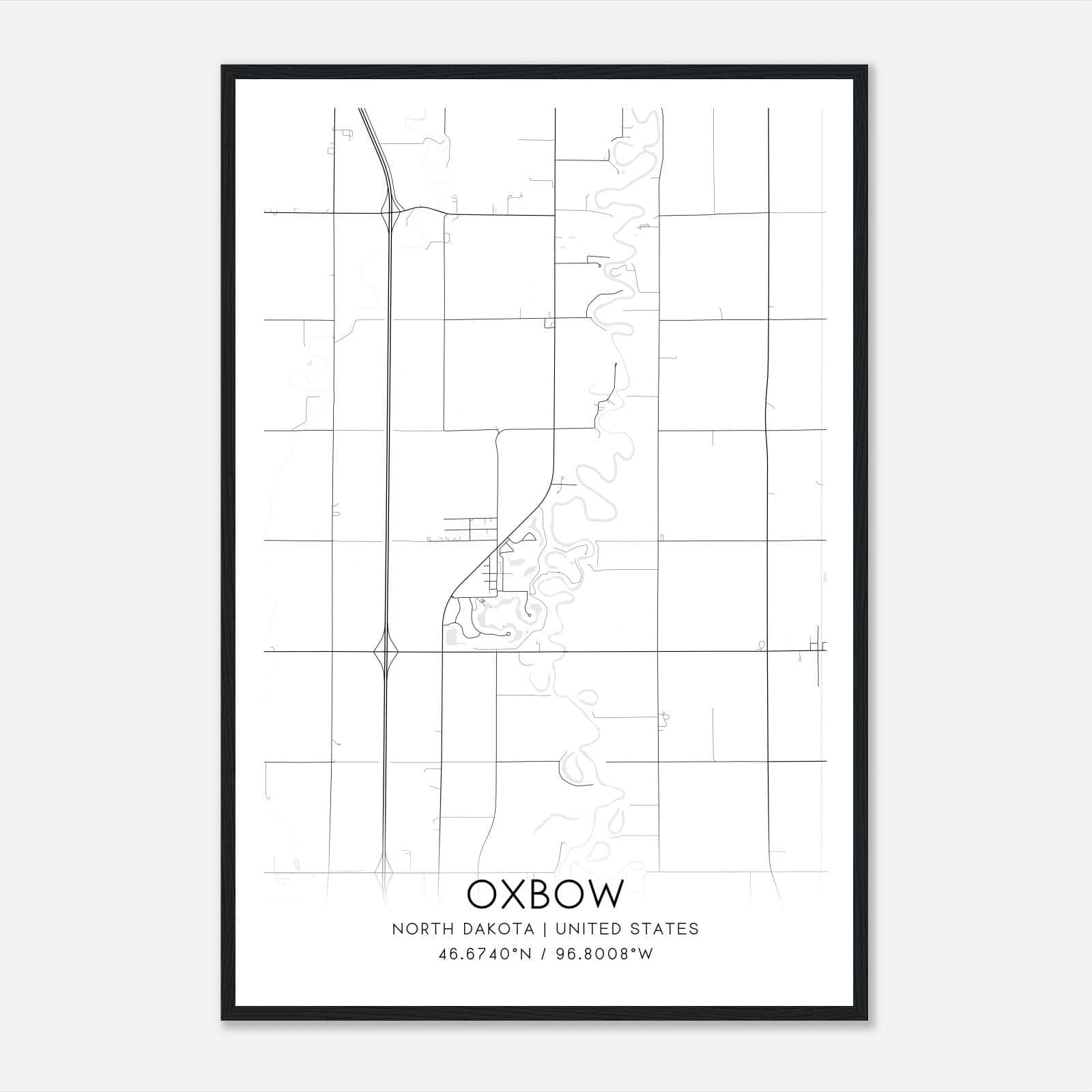 Oxbow North Dakota Map Poster, Modern Home Decor Wall Art Print Oxbow North Dakota Map Poster, Modern Home Decor Wall Art Print