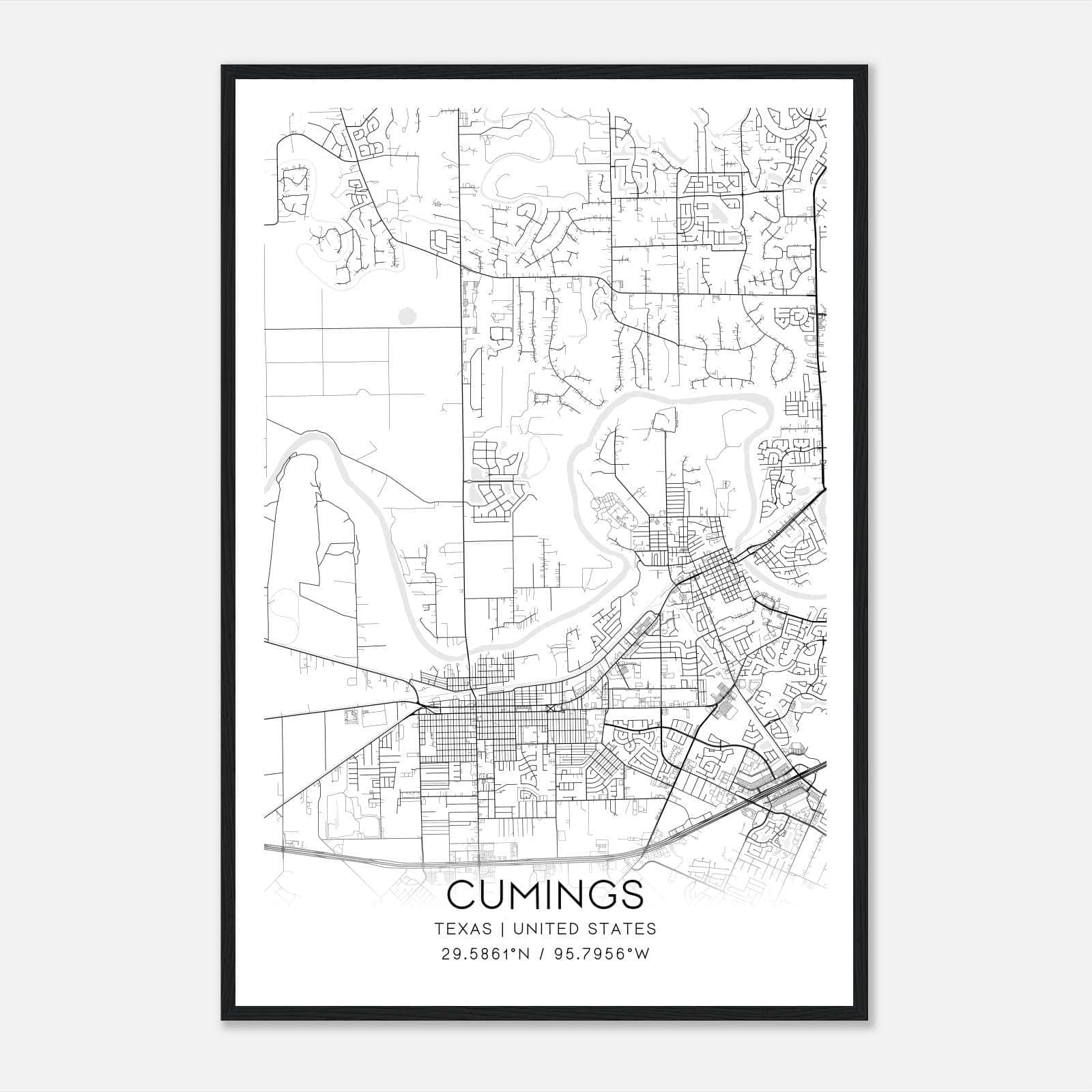 Cumings Texas Map Poster, Modern Home Decor Wall Art Print Cumings Texas Map Poster, Modern Home Decor Wall Art Print