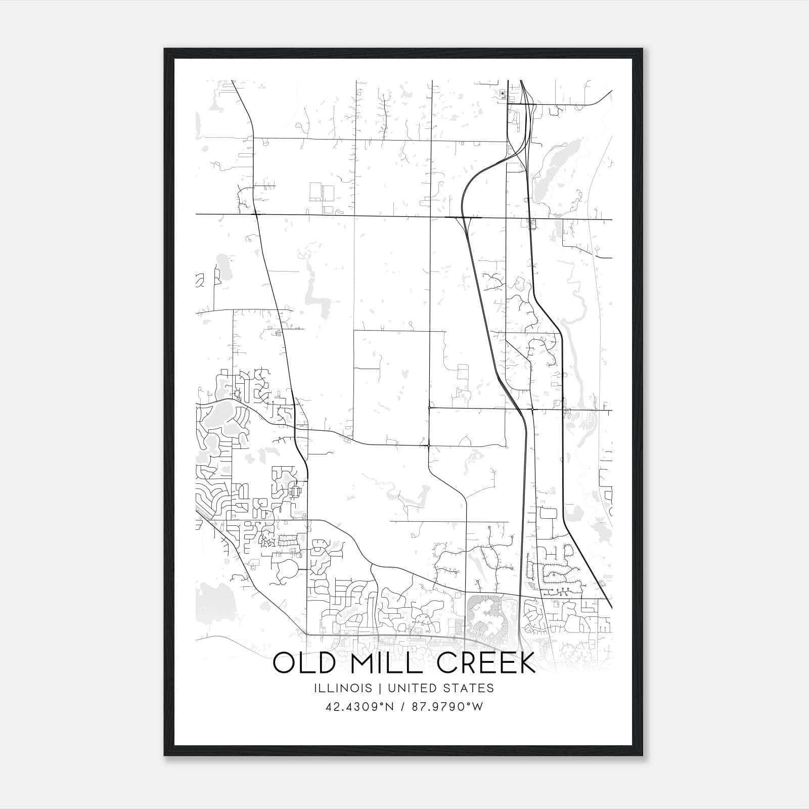 Old Mill Creek Illinois Map Poster, Modern Home Decor Wall Art Print Old Mill Creek Illinois Map Poster, Modern Home Decor Wall Art Print