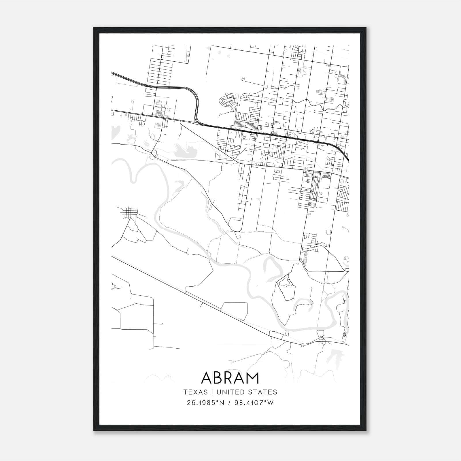 Abram Texas Map Poster, Modern Home Decor Wall Art Print