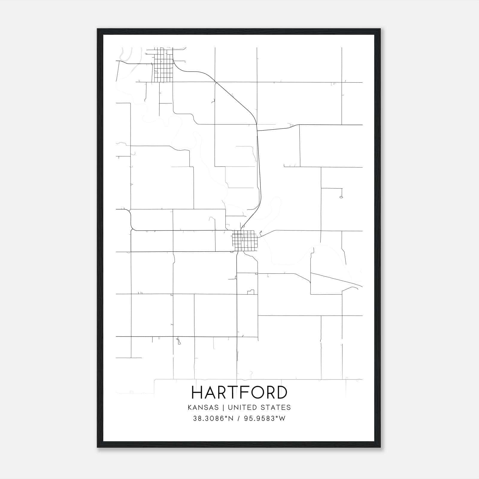 Hartford Kansas Map Poster, Modern Home Decor Wall Art Print Hartford Kansas Map Poster, Modern Home Decor Wall Art Print