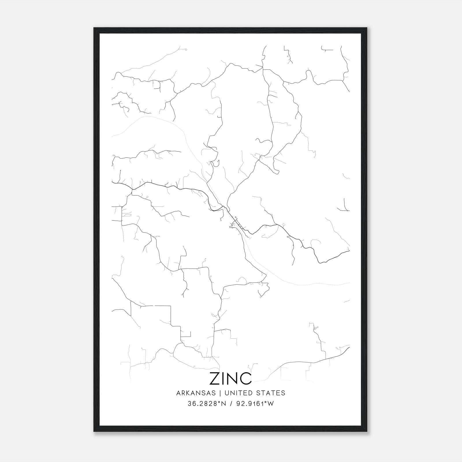 Zinc Arkansas Map Poster, Modern Home Decor Wall Art Print
