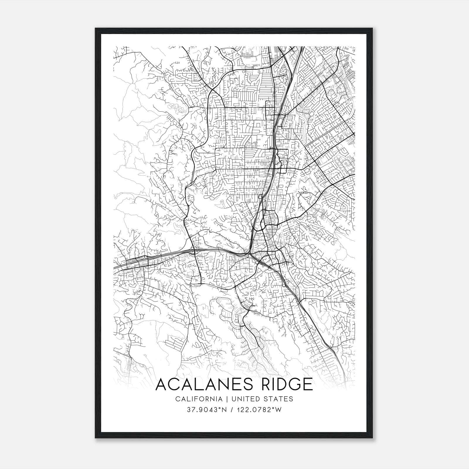 Acalanes Ridge California Map Poster, Modern Home Decor Wall Art Print