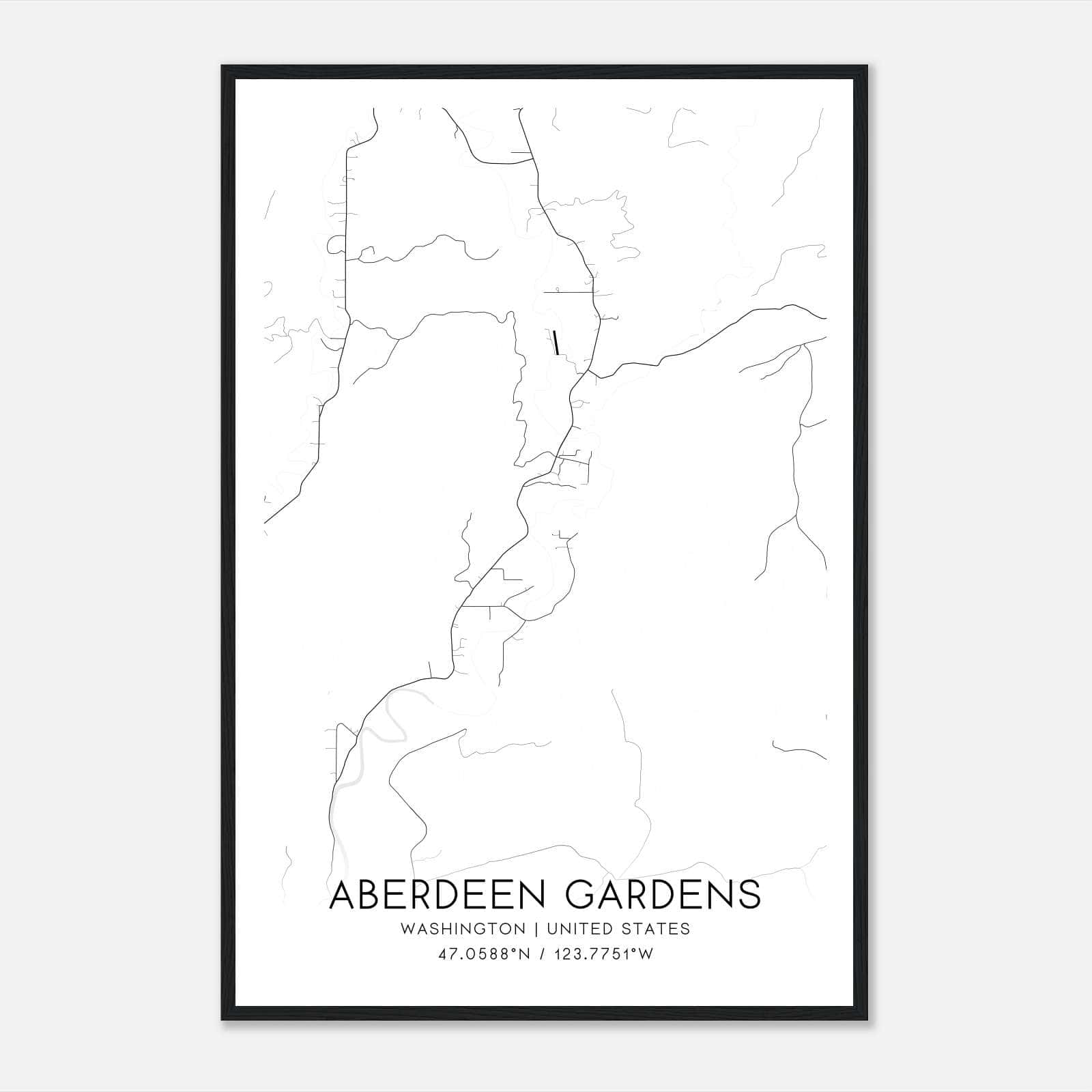 Aberdeen Gardens Washington Map Poster, Modern Home Decor Wall Art Print