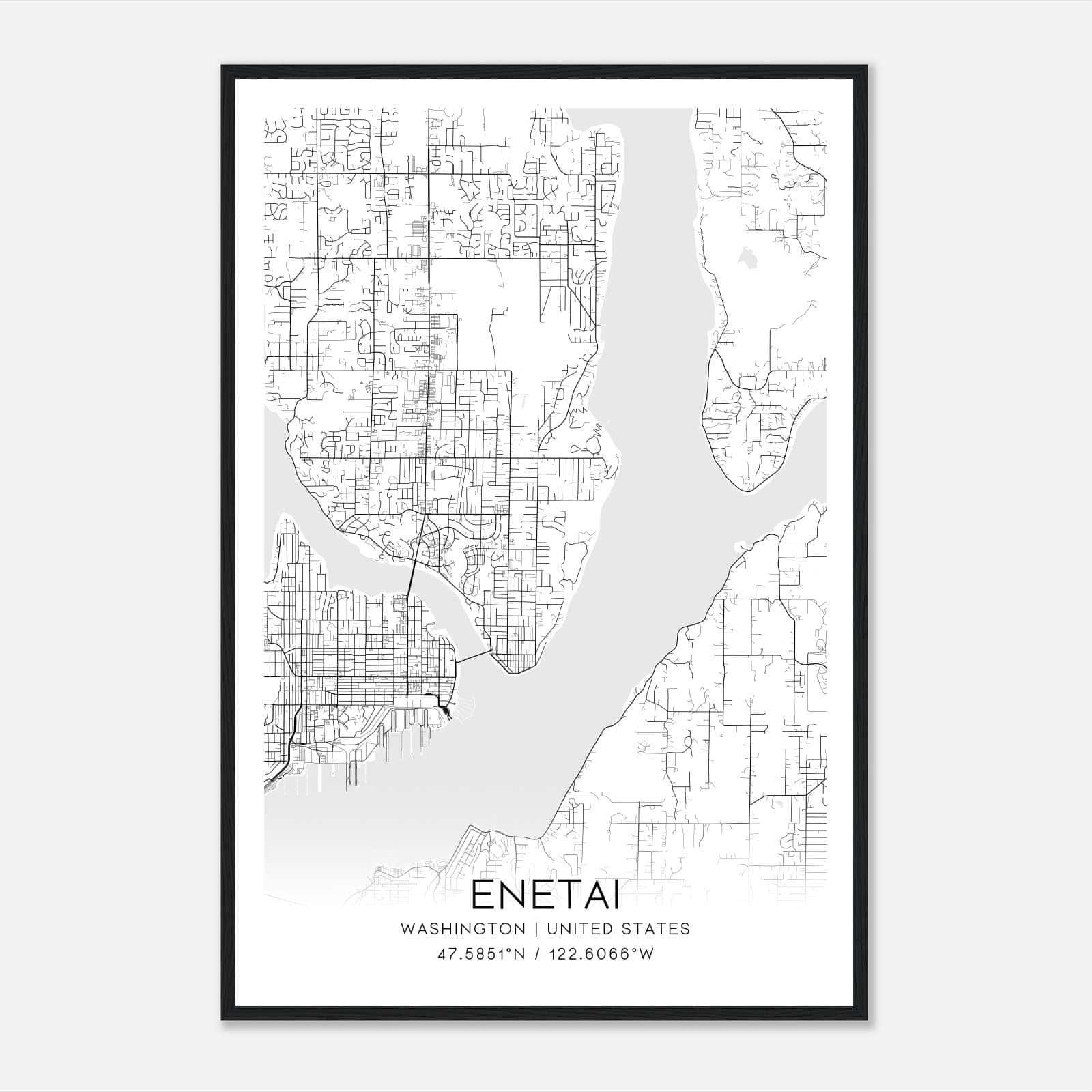 Enetai Washington Map Poster, Modern Home Decor Wall Art Print Enetai Washington Map Poster, Modern Home Decor Wall Art Print