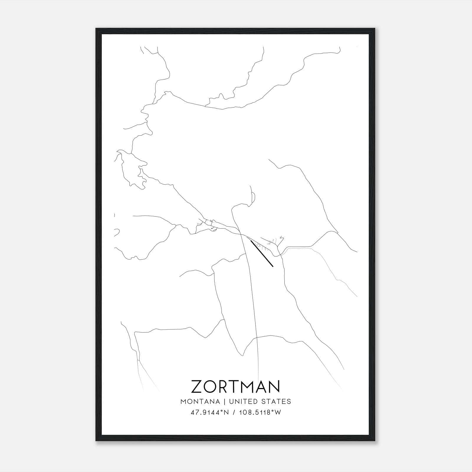 Zortman Montana Map Poster, Modern Home Decor Wall Art Print