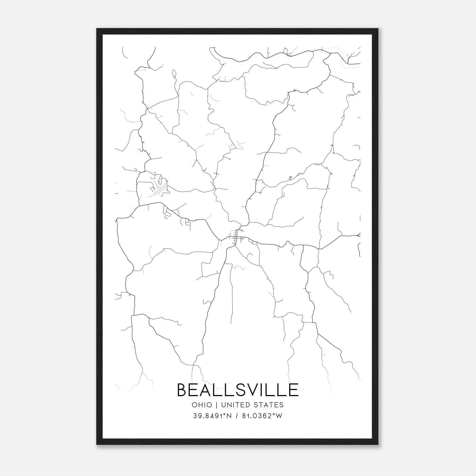 Beallsville Ohio Map Poster, Modern Home Decor Wall Art Print Beallsville Ohio Map Poster, Modern Home Decor Wall Art Print