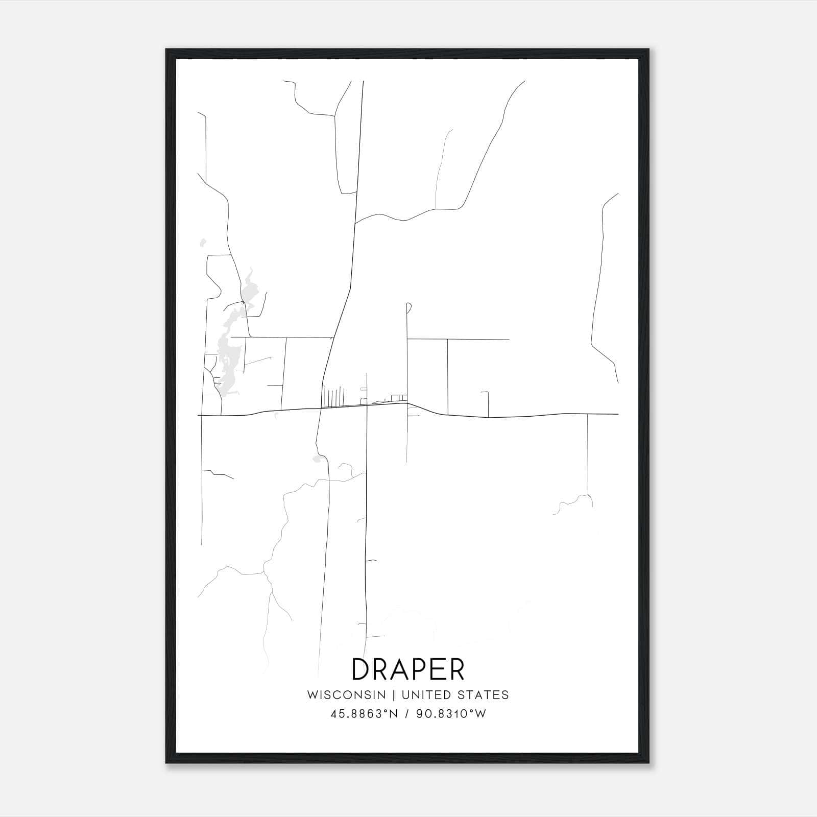 Draper Wisconsin Map Poster, Modern Home Decor Wall Art Print Draper Wisconsin Map Poster, Modern Home Decor Wall Art Print