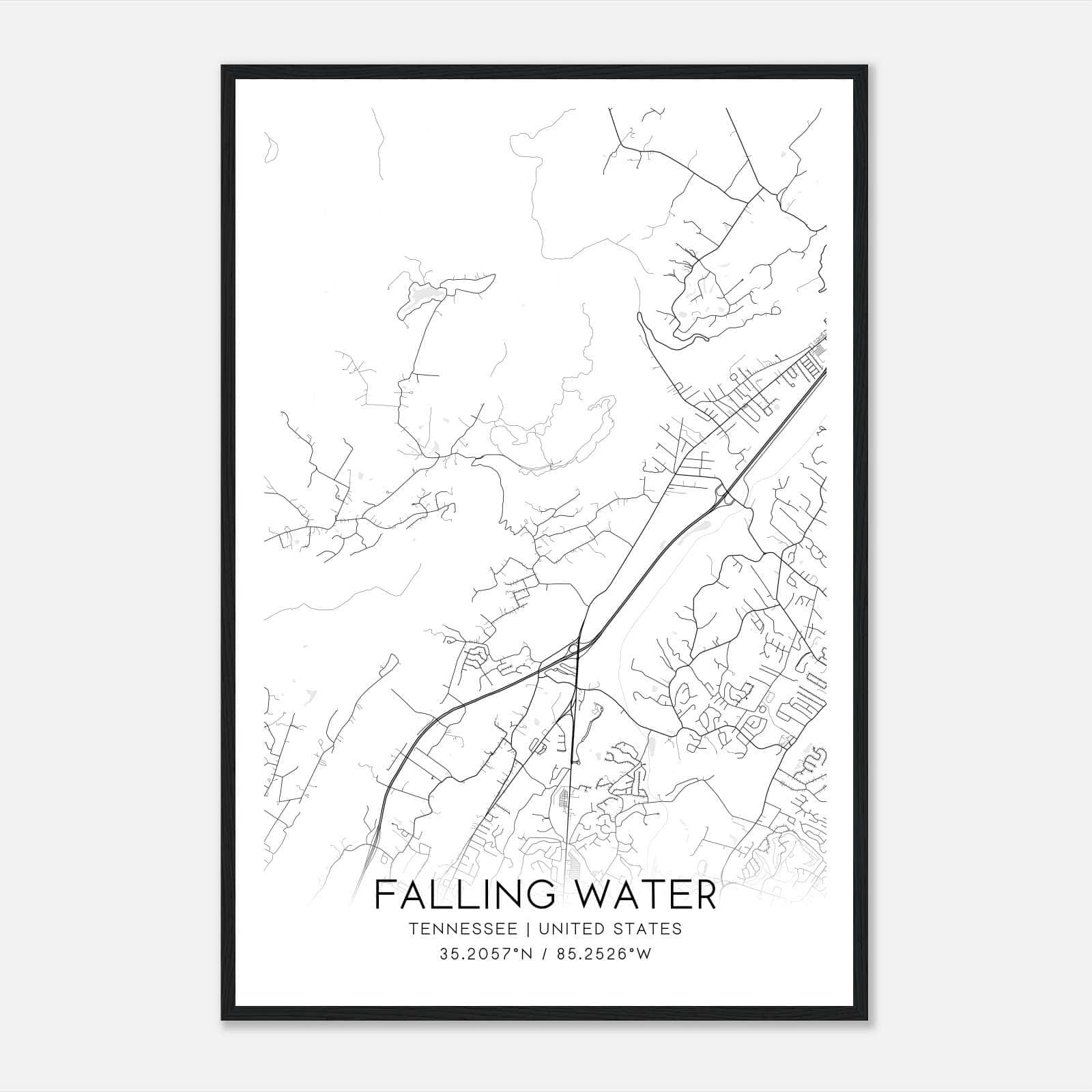 Falling Water Tennessee Map Poster, Modern Home Decor Wall Art Print Falling Water Tennessee Map Poster, Modern Home Decor Wall Art Print