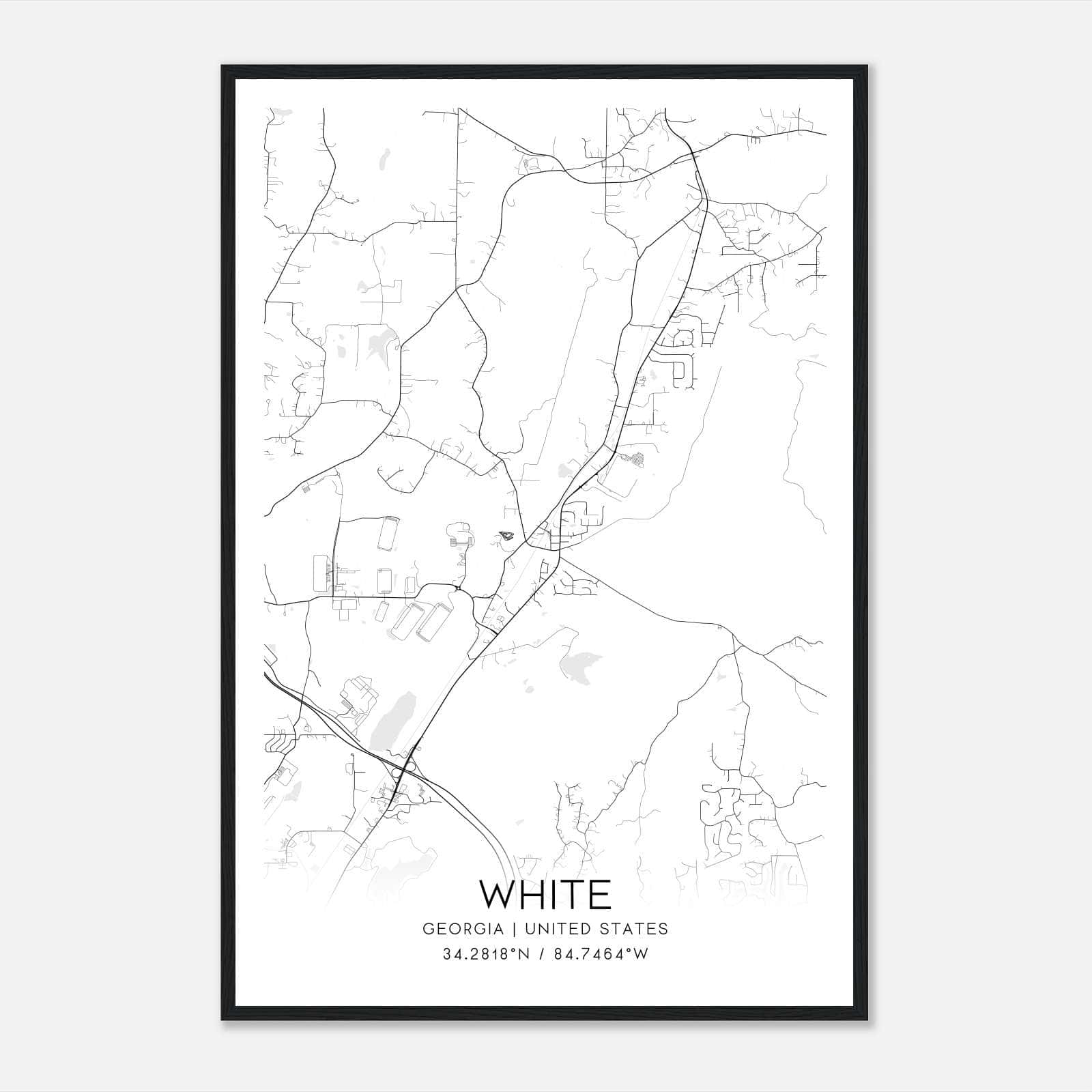 White Georgia Map Poster, Modern Home Decor Wall Art Print White Georgia Map Poster, Modern Home Decor Wall Art Print