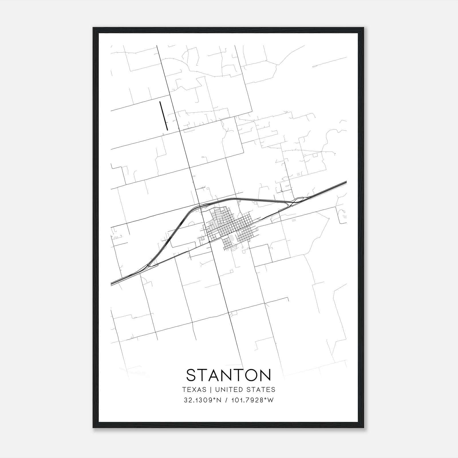 Stanton Texas Map Poster, Modern Home Decor Wall Art Print Stanton Texas Map Poster, Modern Home Decor Wall Art Print