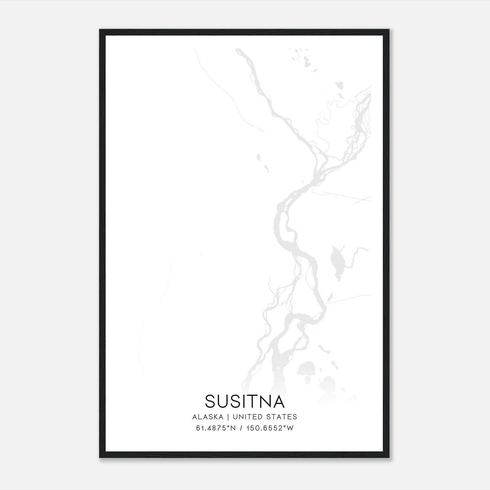 Susitna Alaska Map Poster, Modern Home Decor Wall Art Print Susitna Alaska Map Poster, Modern Home Decor Wall Art Print