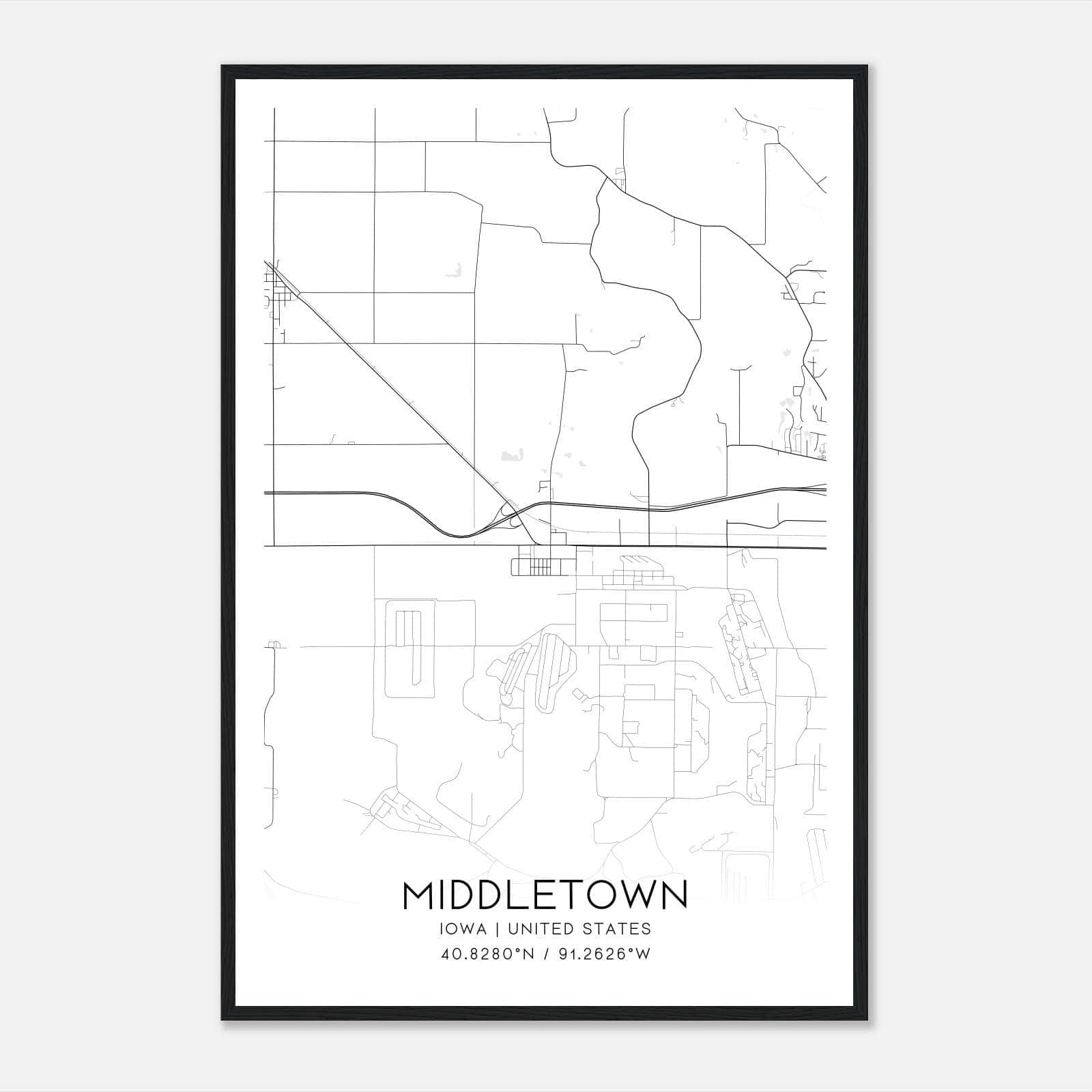 Middletown Iowa Map Poster, Modern Home Decor Wall Art Print Middletown Iowa Map Poster, Modern Home Decor Wall Art Print
