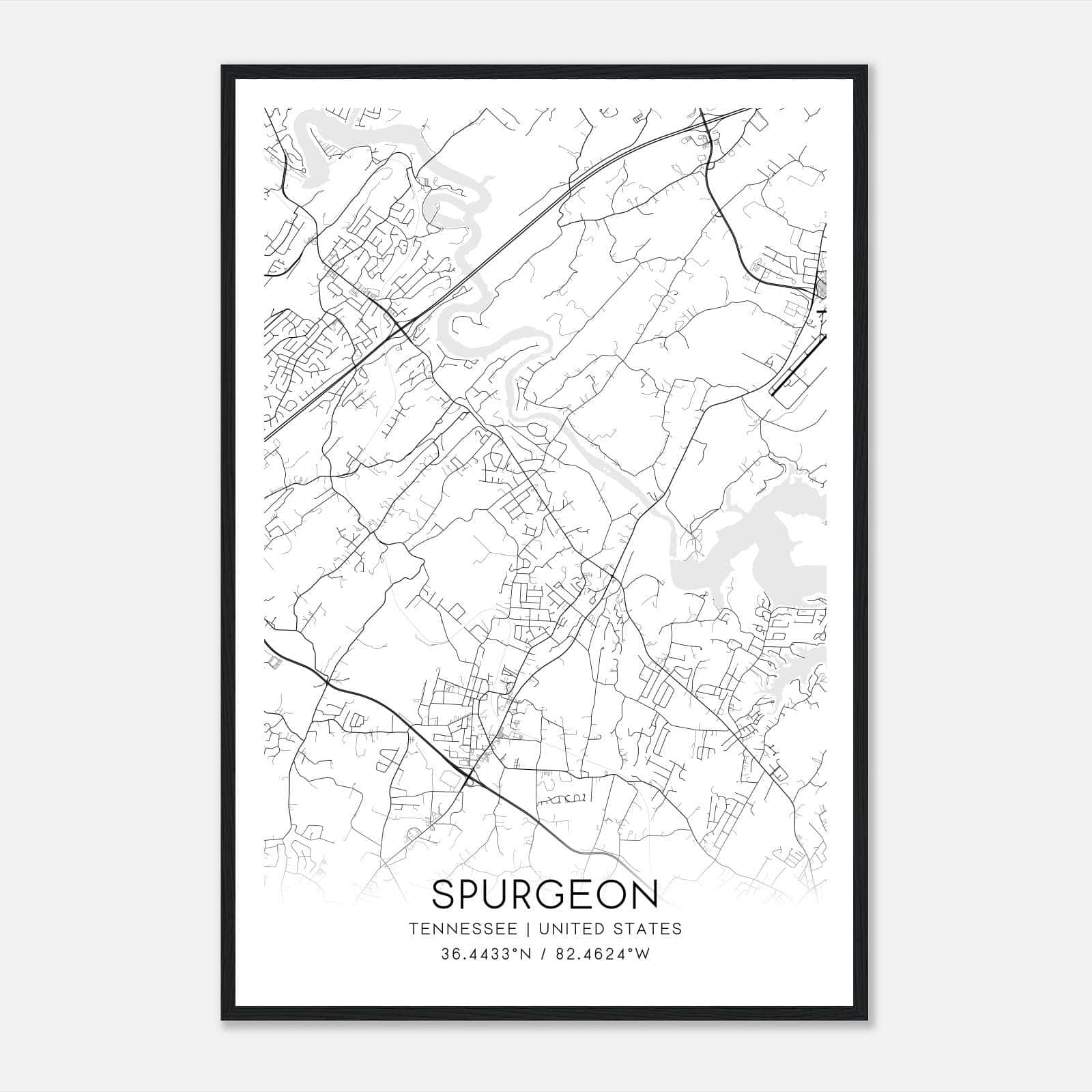 Spurgeon Tennessee Map Poster, Modern Home Decor Wall Art Print Spurgeon Tennessee Map Poster, Modern Home Decor Wall Art Print