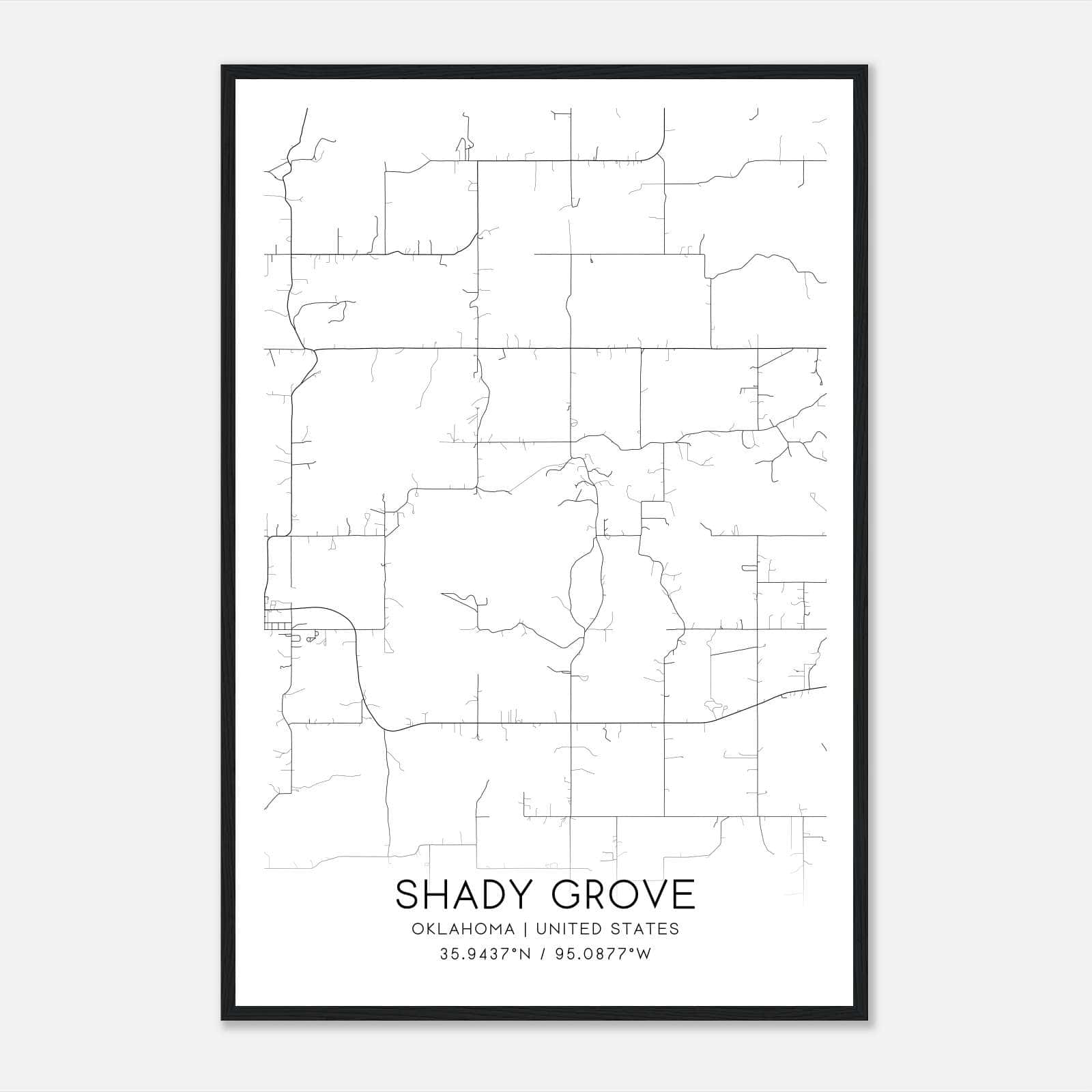 Shady Grove Oklahoma Map Poster, Modern Home Decor Wall Art Print Shady Grove Oklahoma Map Poster, Modern Home Decor Wall Art Print