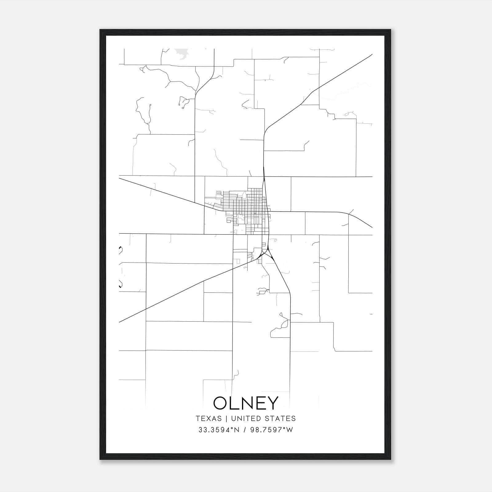 Olney Texas Map Poster, Modern Home Decor Wall Art Print Olney Texas Map Poster, Modern Home Decor Wall Art Print