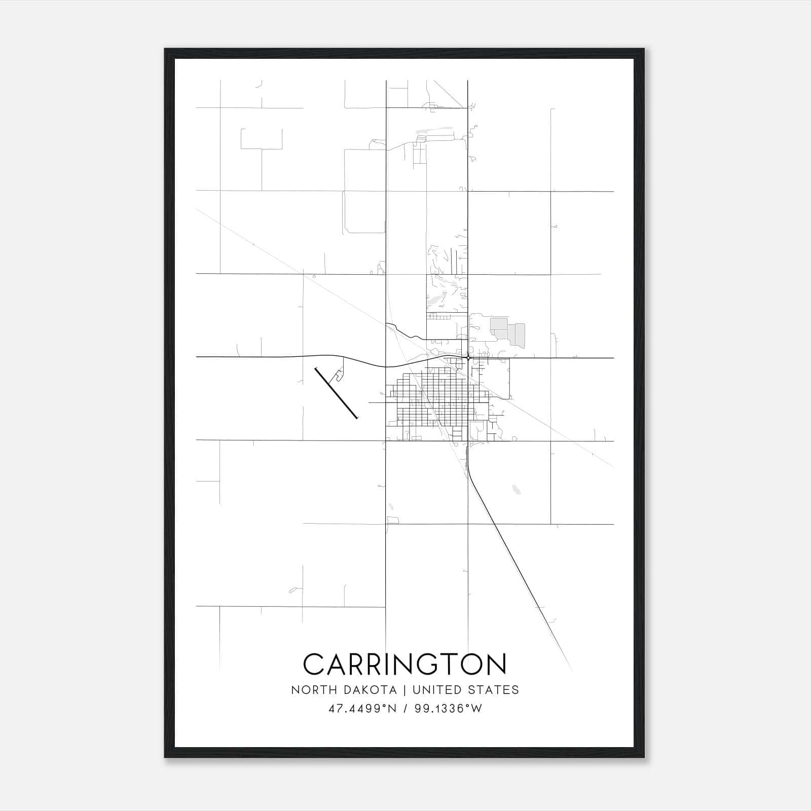 Carrington North Dakota Map Poster, Modern Home Decor Wall Art Print Carrington North Dakota Map Poster, Modern Home Decor Wall Art Print