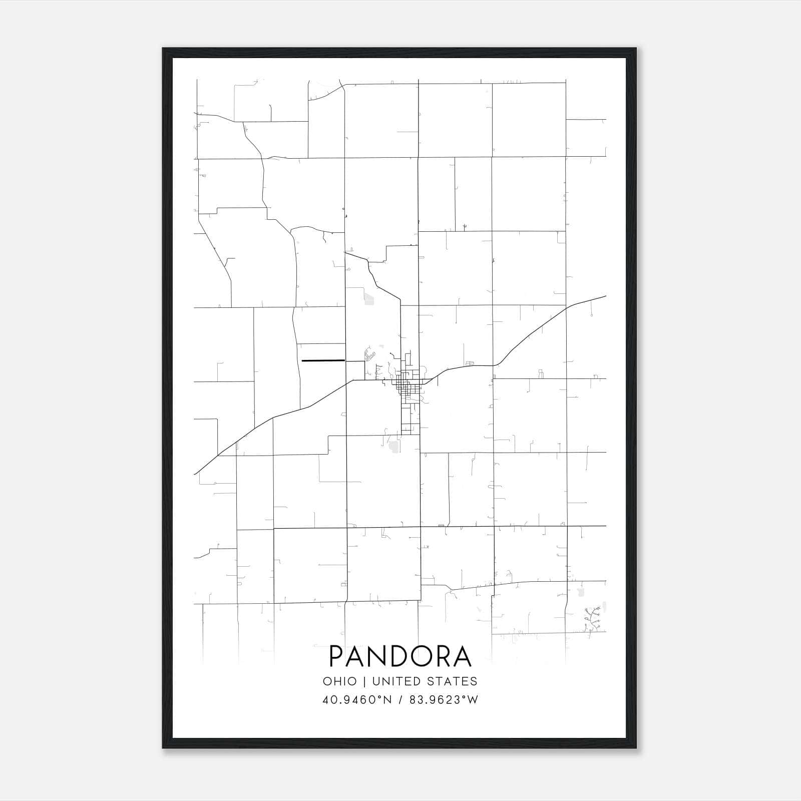 Pandora Ohio Map Poster, Modern Home Decor Wall Art Print Pandora Ohio Map Poster, Modern Home Decor Wall Art Print