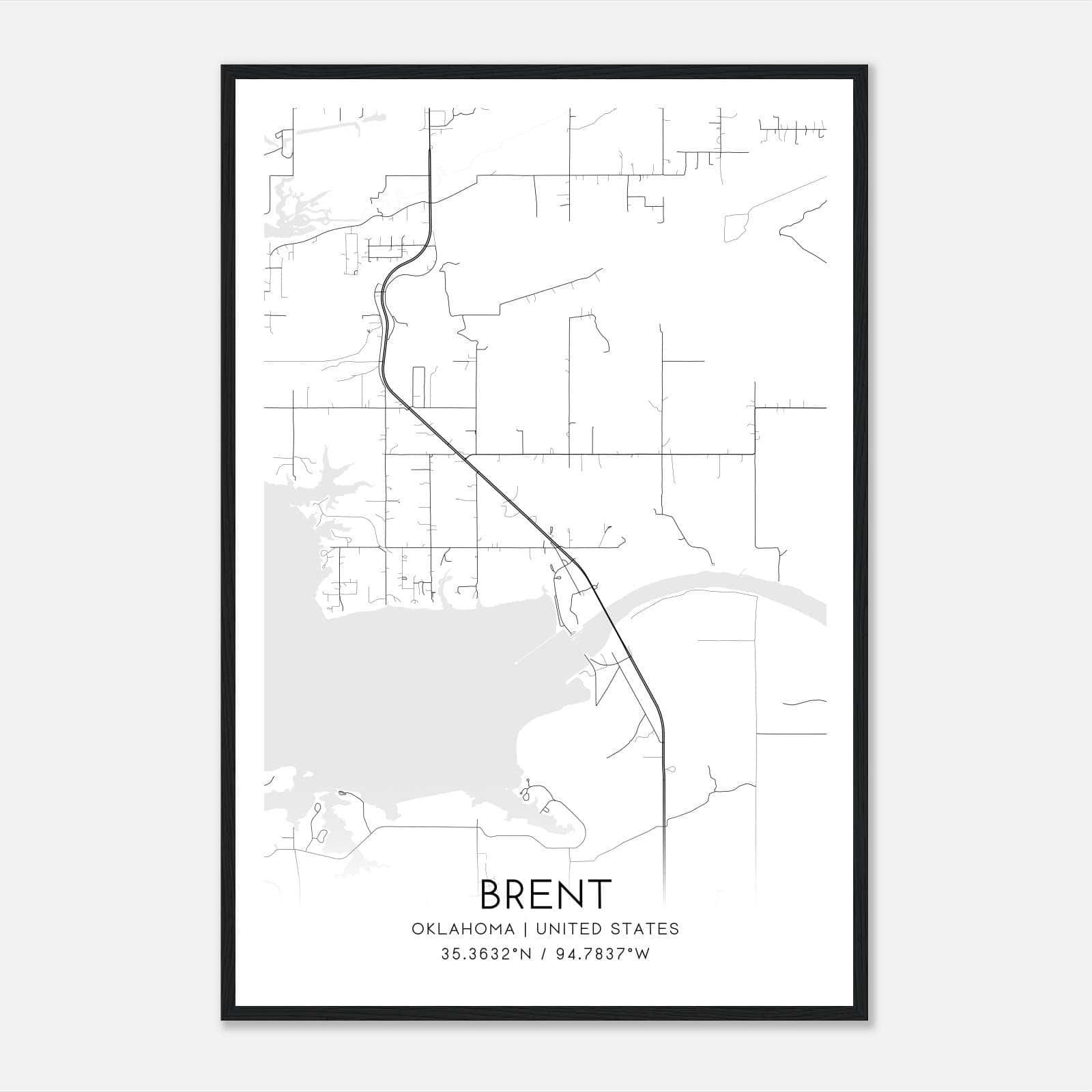 Brent Oklahoma Map Poster, Modern Home Decor Wall Art Print Brent Oklahoma Map Poster, Modern Home Decor Wall Art Print
