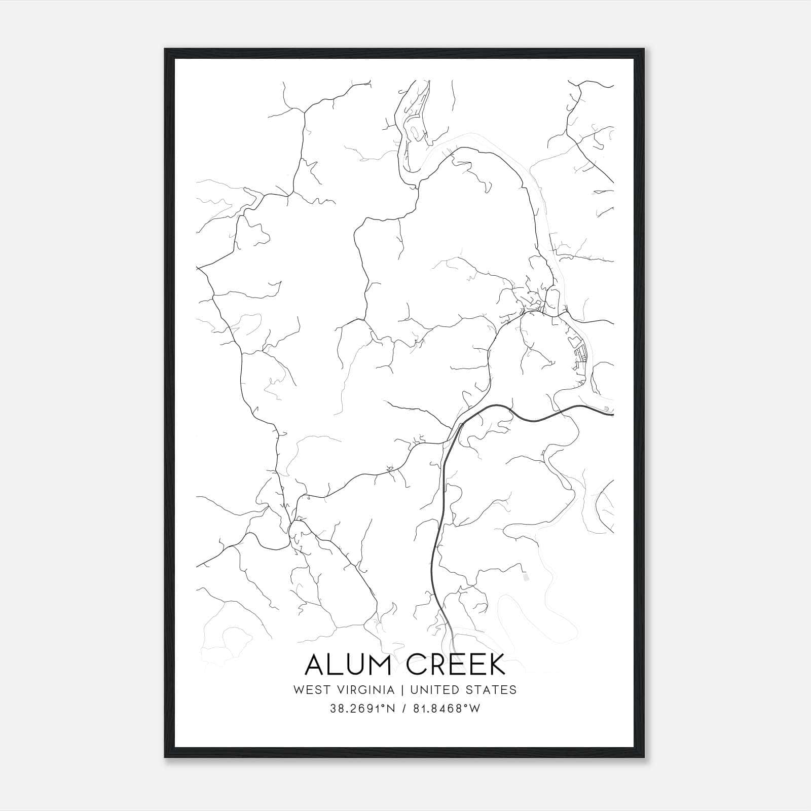 Alum Creek West Virginia Map Poster, Modern Home Decor Wall Art Print Alum Creek West Virginia Map Poster, Modern Home Decor Wall Art Print