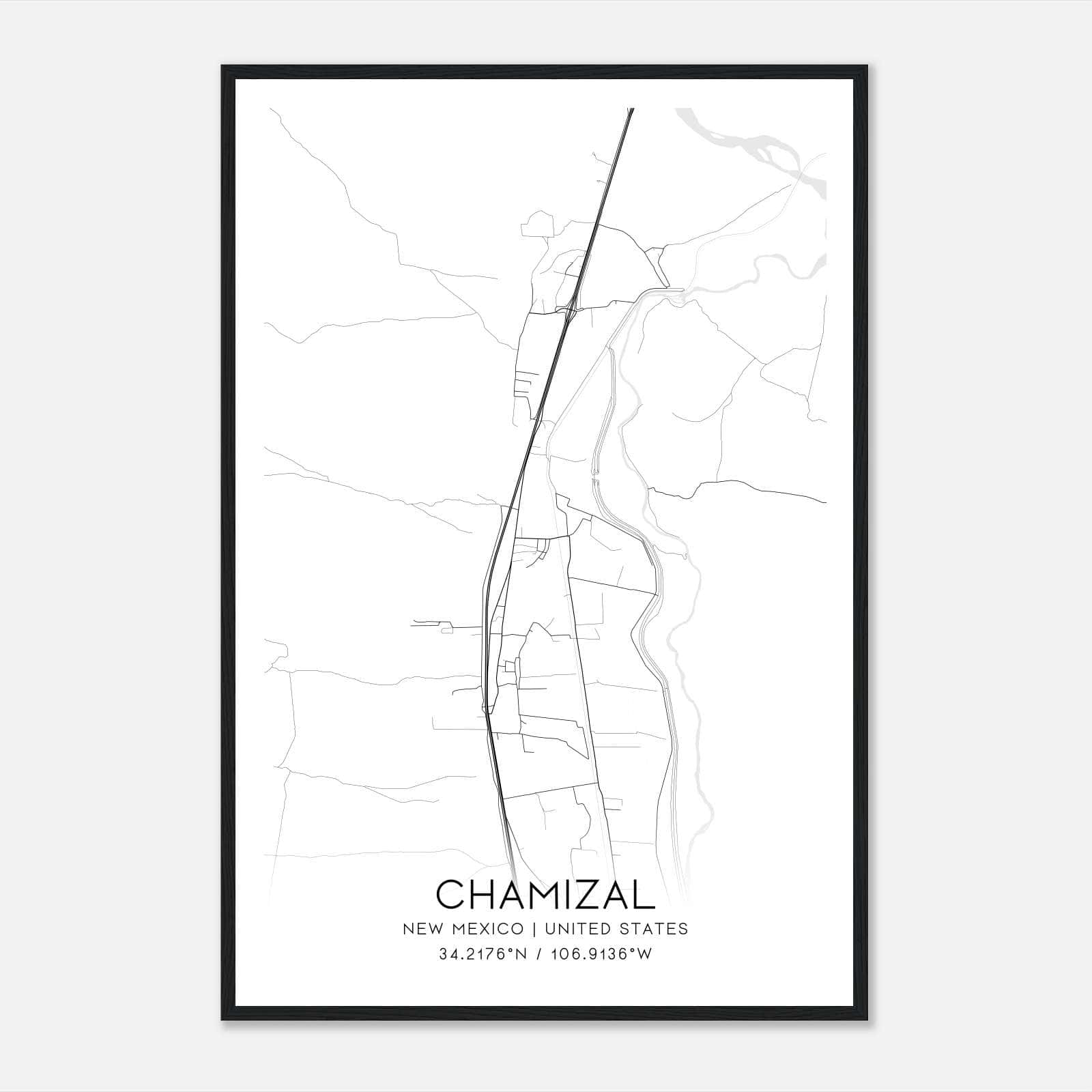Chamizal New Mexico Map Poster, Modern Home Decor Wall Art Print