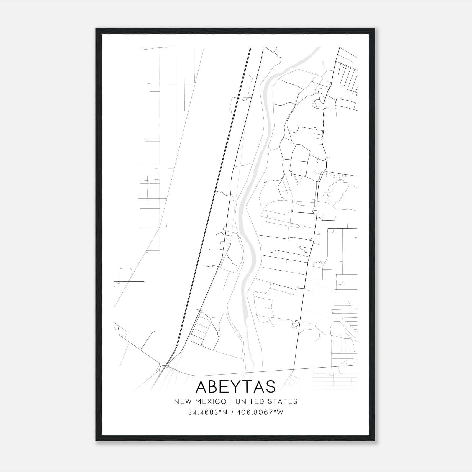 Abeytas New Mexico Map Poster, Modern Home Decor Wall Art Print