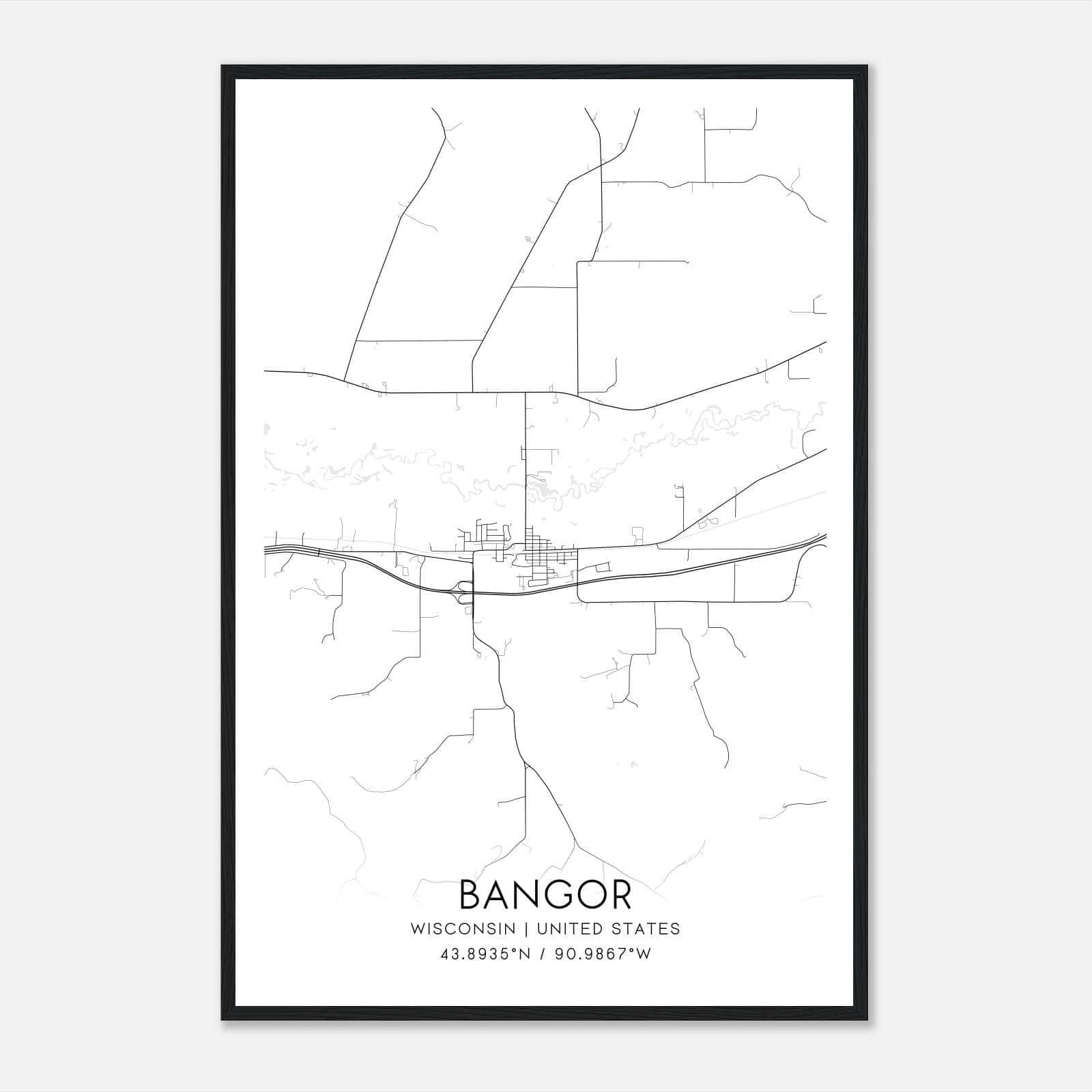 Bangor Wisconsin Map Poster, Modern Home Decor Wall Art Print Bangor Wisconsin Map Poster, Modern Home Decor Wall Art Print