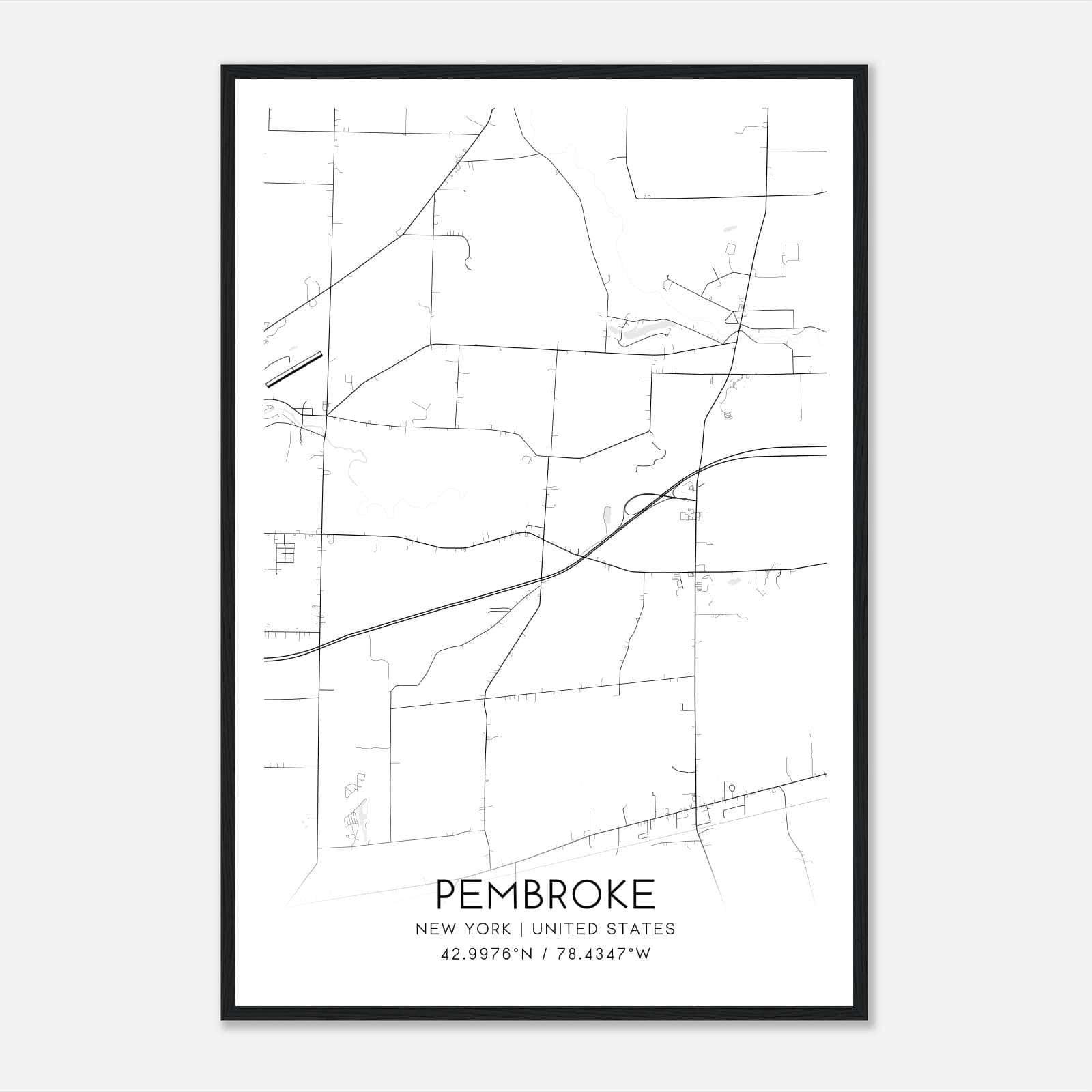 Pembroke New York Map Poster, Modern Home Decor Wall Art Print Pembroke New York Map Poster, Modern Home Decor Wall Art Print