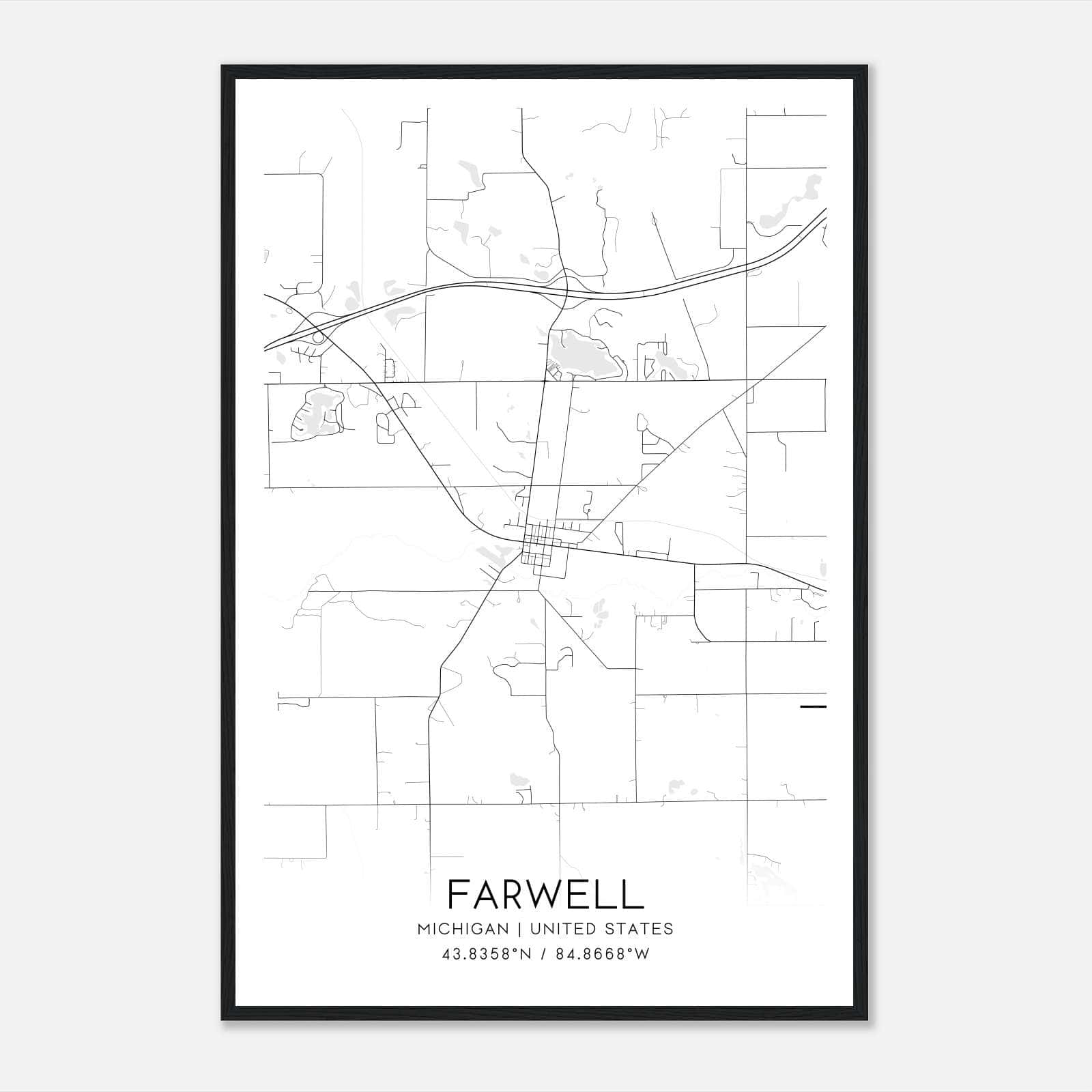 Farwell Michigan Map Poster, Modern Home Decor Wall Art Print Farwell Michigan Map Poster, Modern Home Decor Wall Art Print