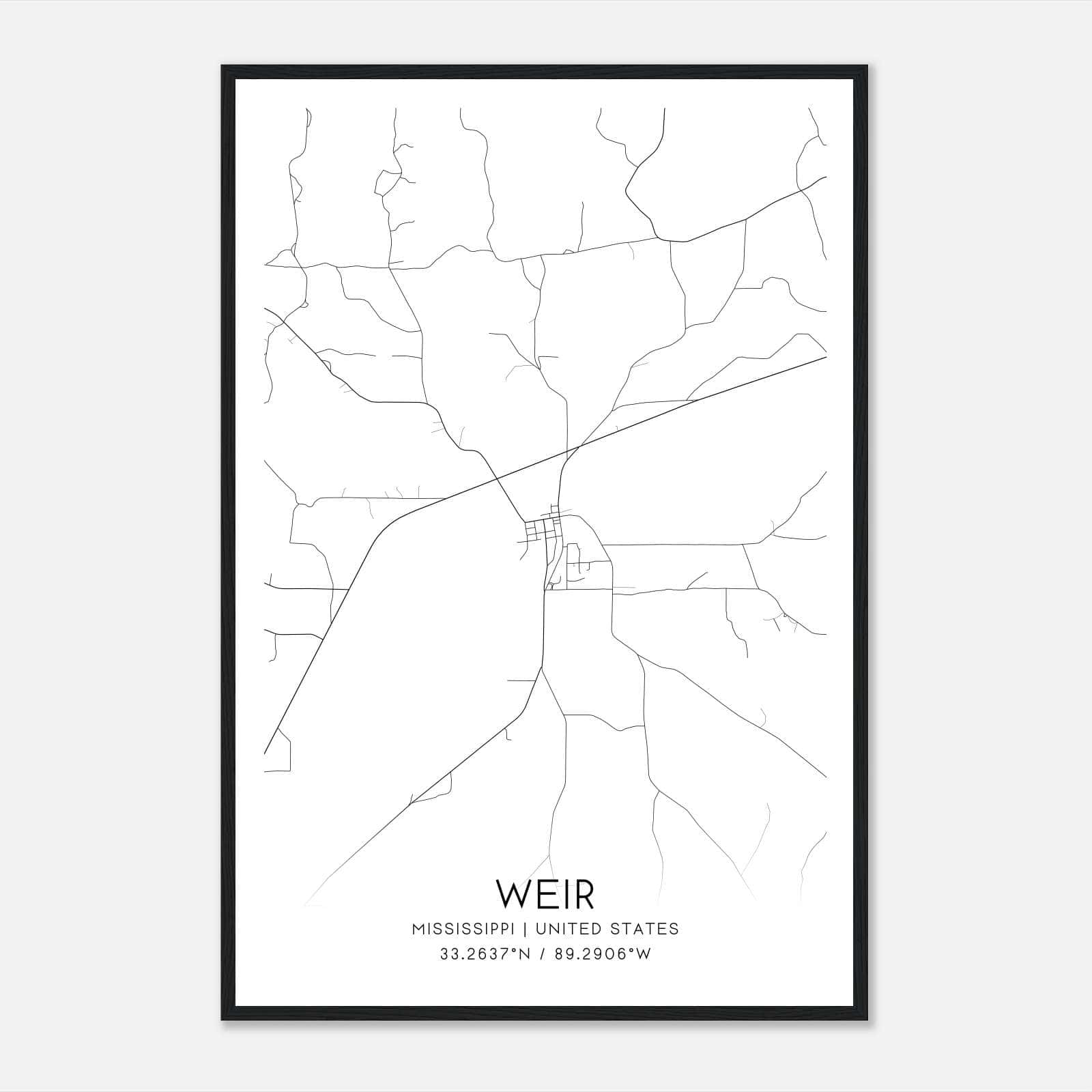 Weir Mississippi Map Poster, Modern Home Decor Wall Art Print Weir Mississippi Map Poster, Modern Home Decor Wall Art Print