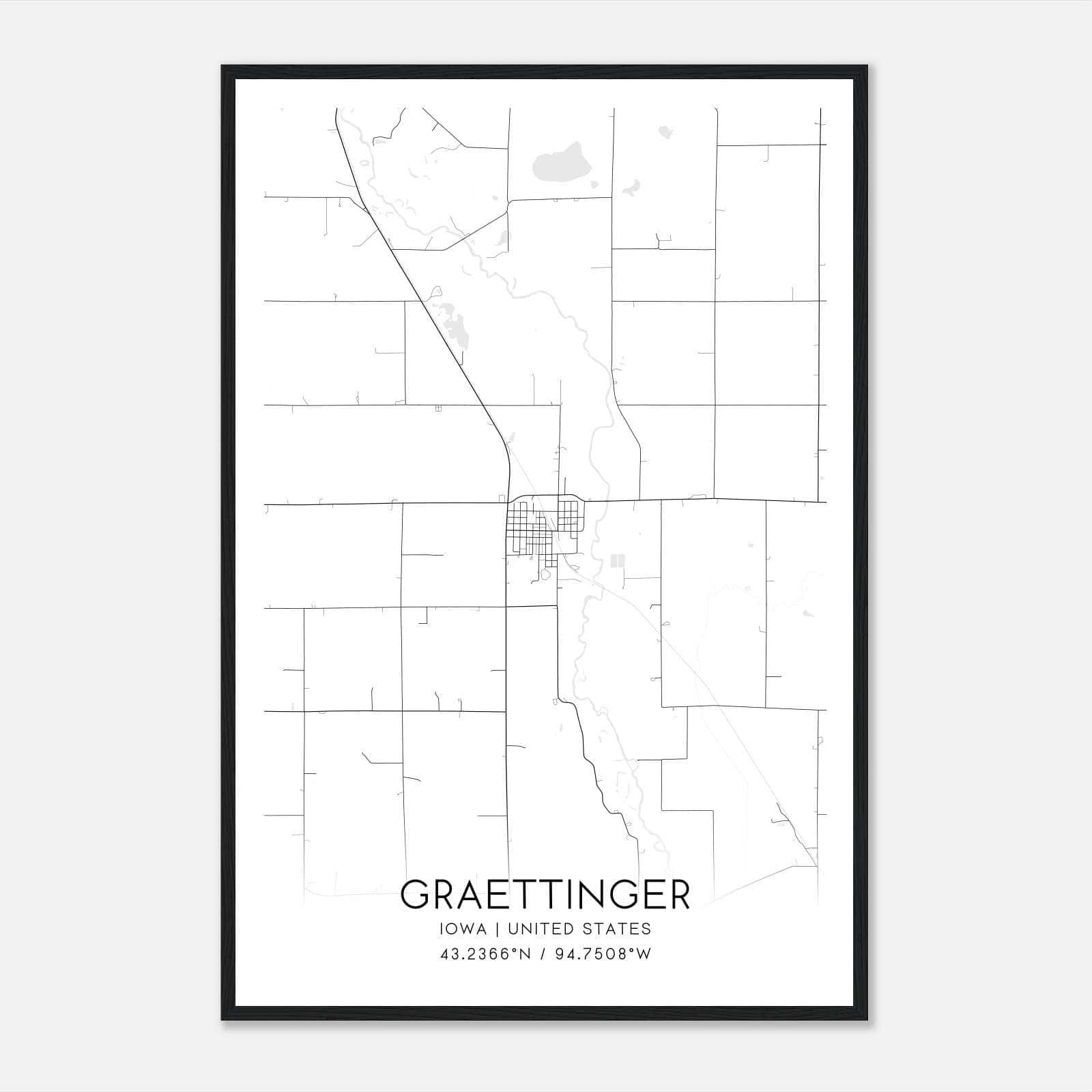 Graettinger Iowa Map Poster, Modern Home Decor Wall Art Print Graettinger Iowa Map Poster, Modern Home Decor Wall Art Print
