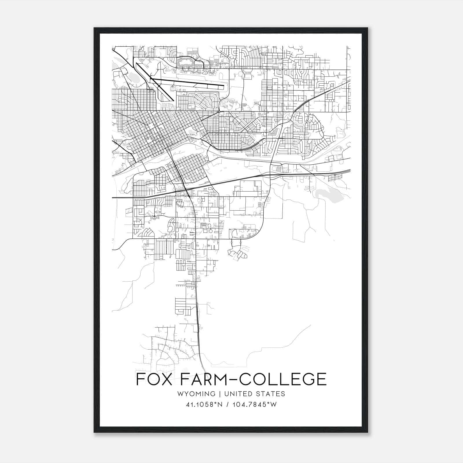 Fox Farm-College Wyoming Map Poster, Modern Home Decor Wall Art Print Fox Farm-College Wyoming Map Poster, Modern Home Decor Wall Art Print
