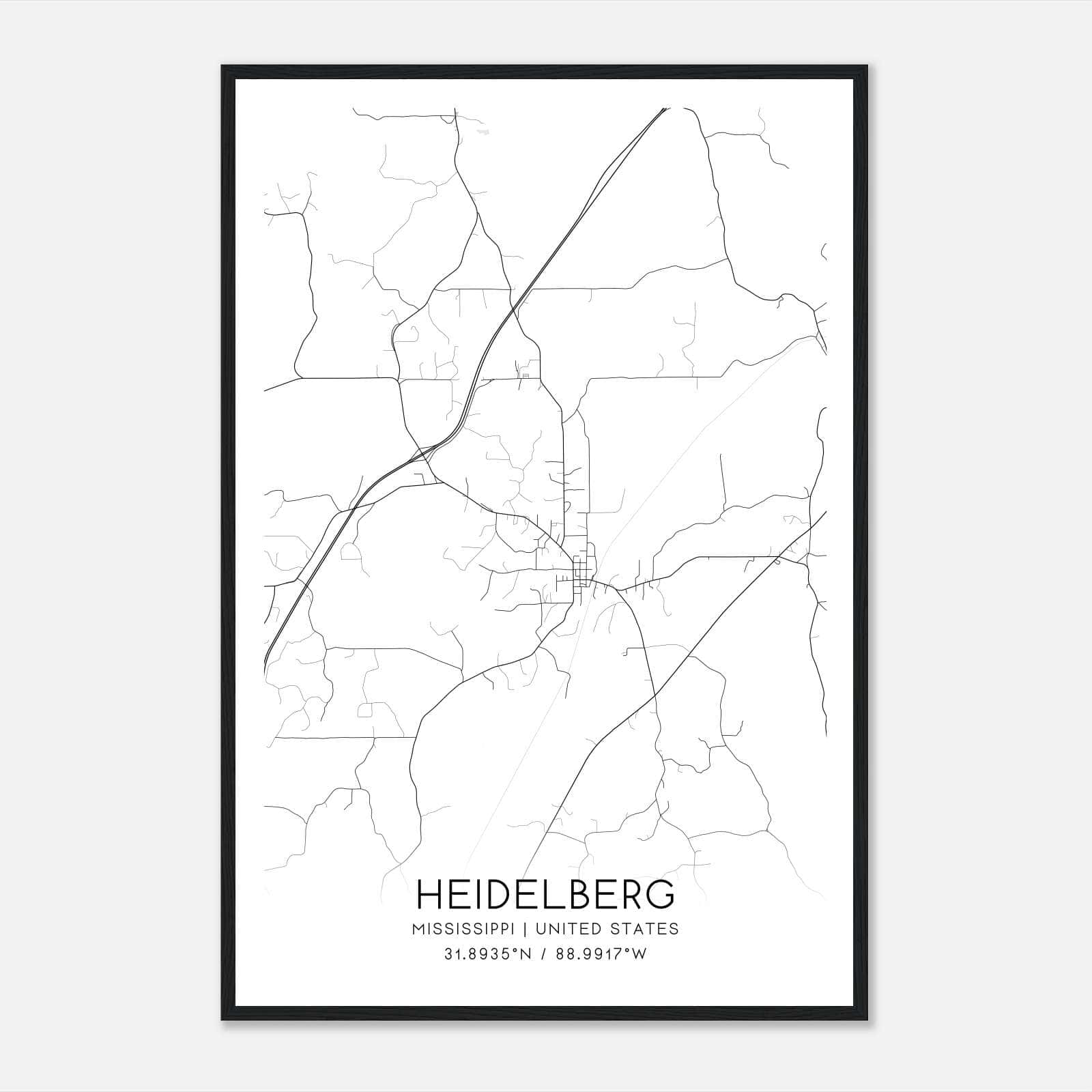 Heidelberg Mississippi Map Poster, Modern Home Decor Wall Art Print Heidelberg Mississippi Map Poster, Modern Home Decor Wall Art Print